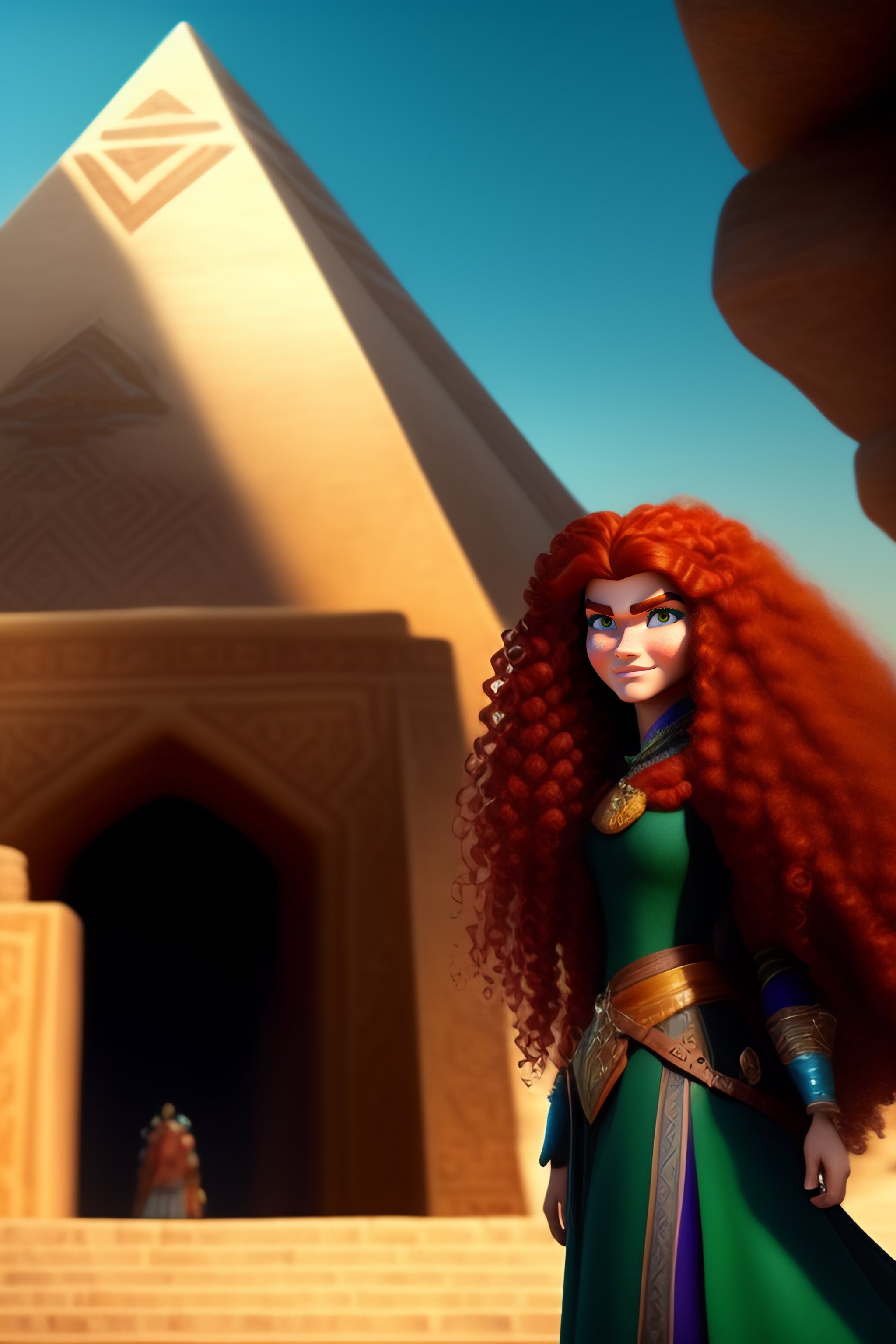 Lexica - Merida from movie (brave) at pyramids, pixar style