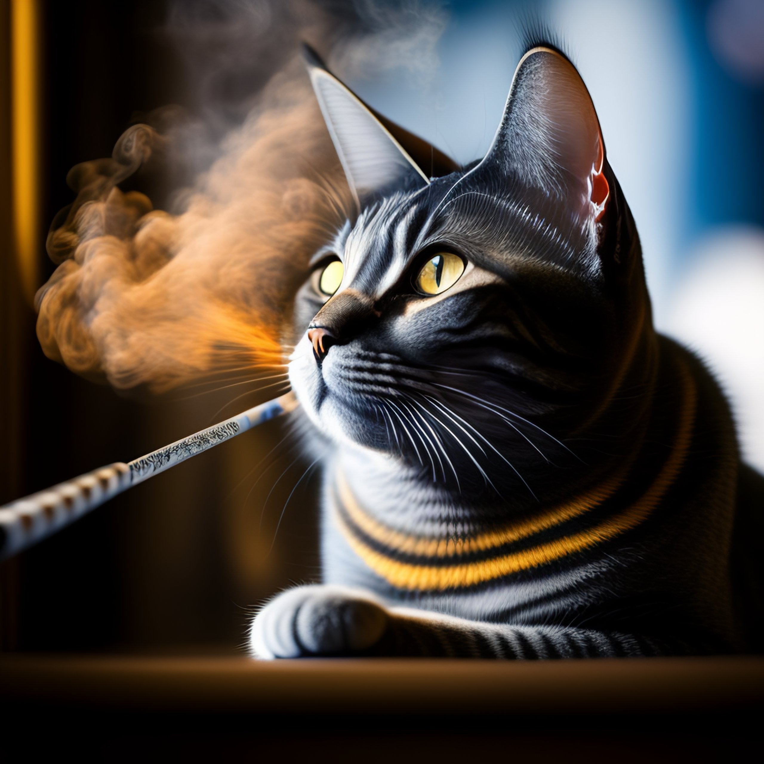 Lexica - Un chat chartreux en smoking qui fume une pipe dans un salon  parisien