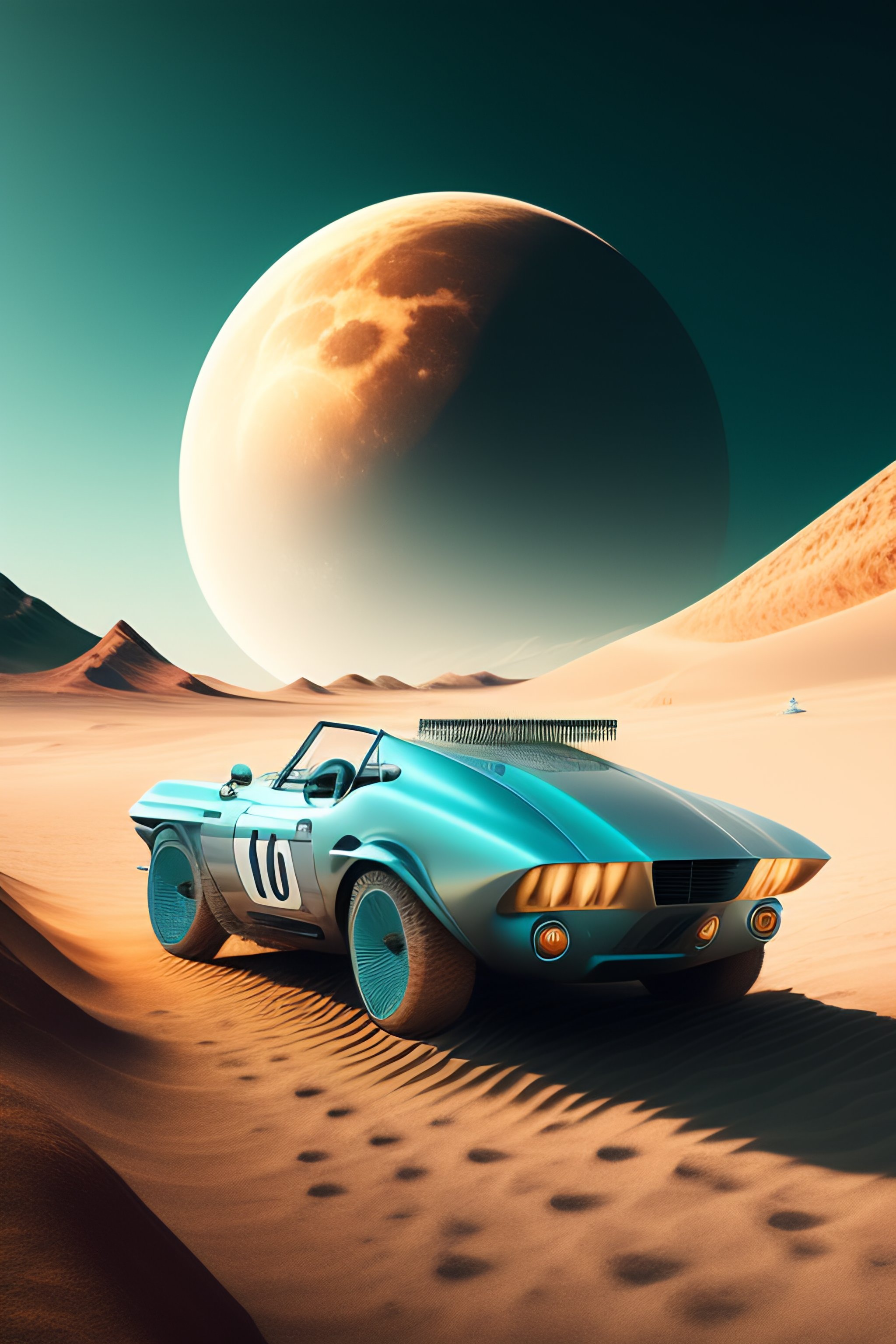 Lexica - A fish driving a car on the moon