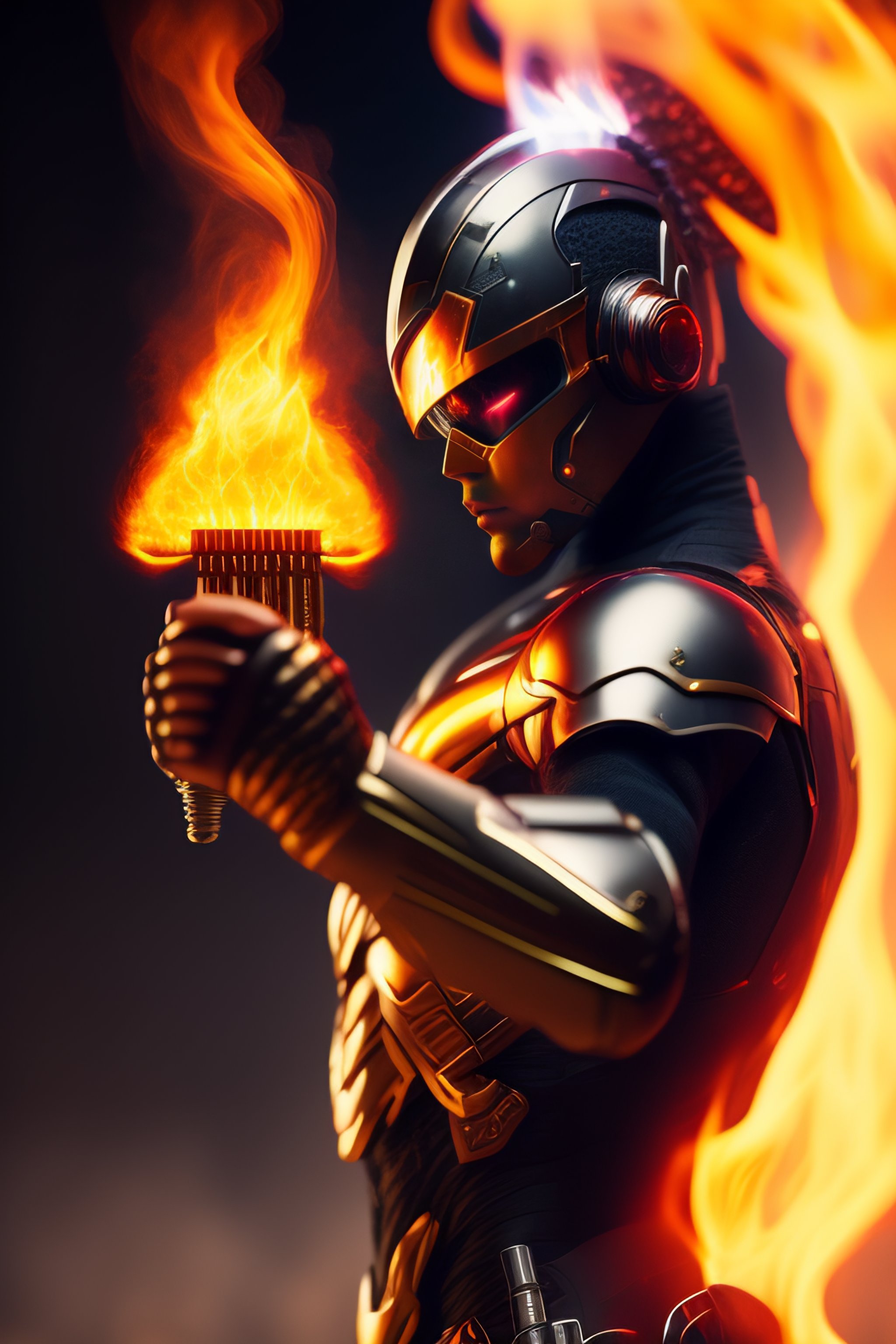 Lexica - Cyborg playing fire guitar