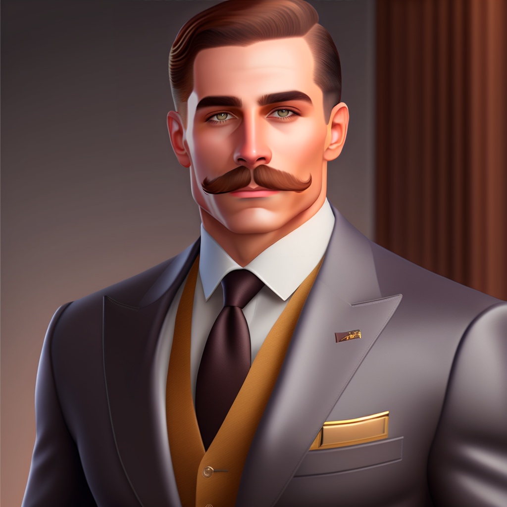 Lexica - A mustached man in formal attire wearing a suit, tie, and ...