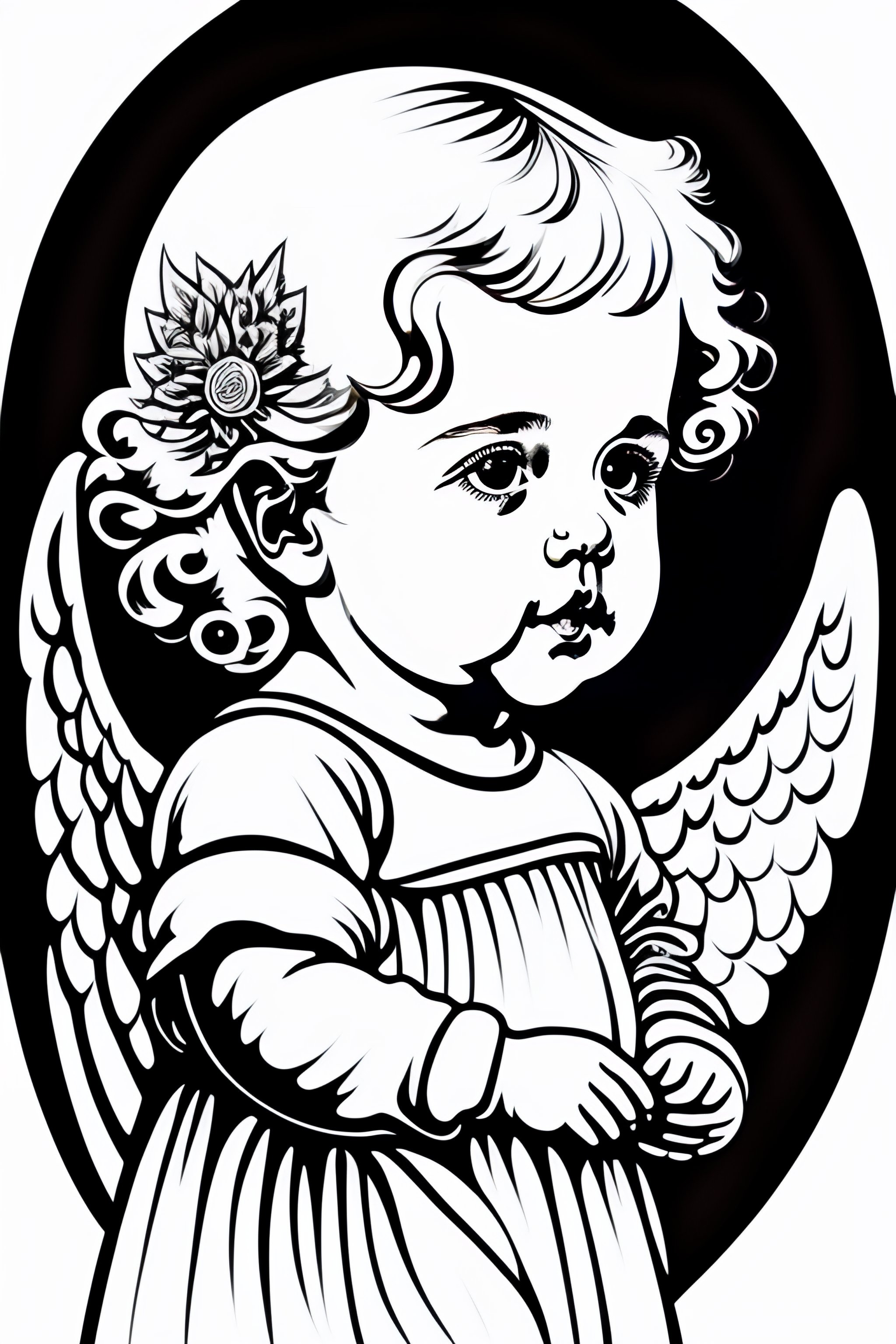 baby angel clipart black and white