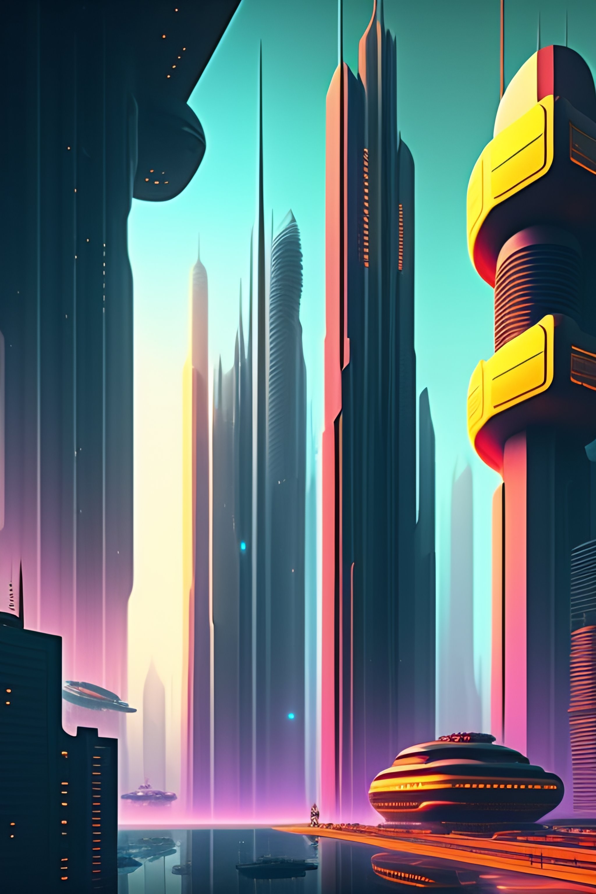 Lexica - A panoramic digital illustration of a futuristic city in a ...