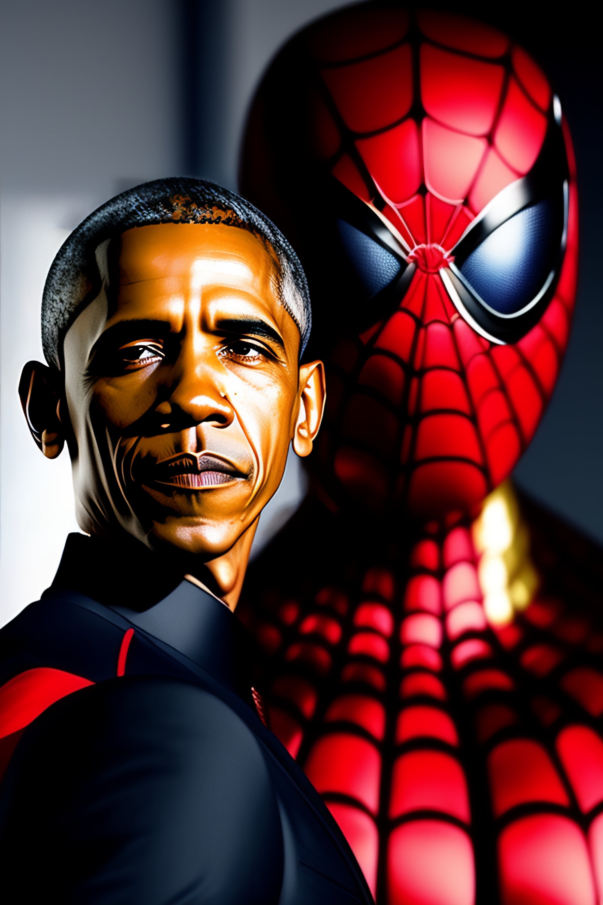 Lexica - Photo of Obama standing next to spiderman