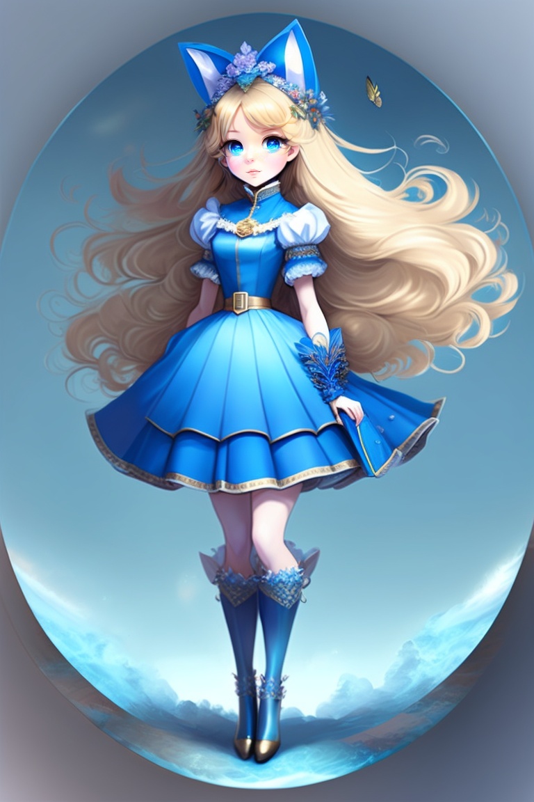 Lexica Alice In Wonderland Full Body White And Blue Dress Blond Hair Blue Eyes High