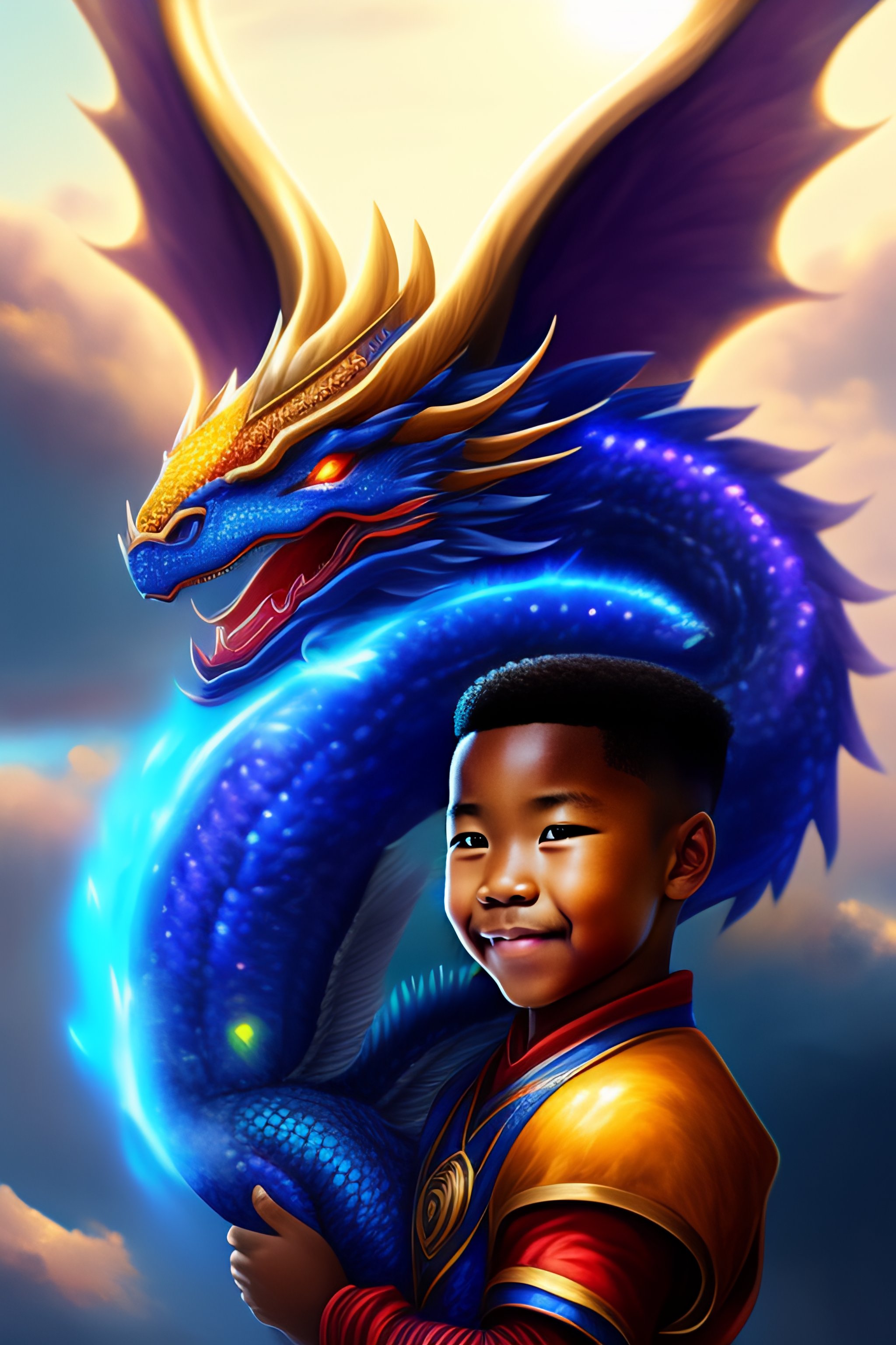 Lexica - Display a picture of a boy holding the Thunder Dragon in his ...