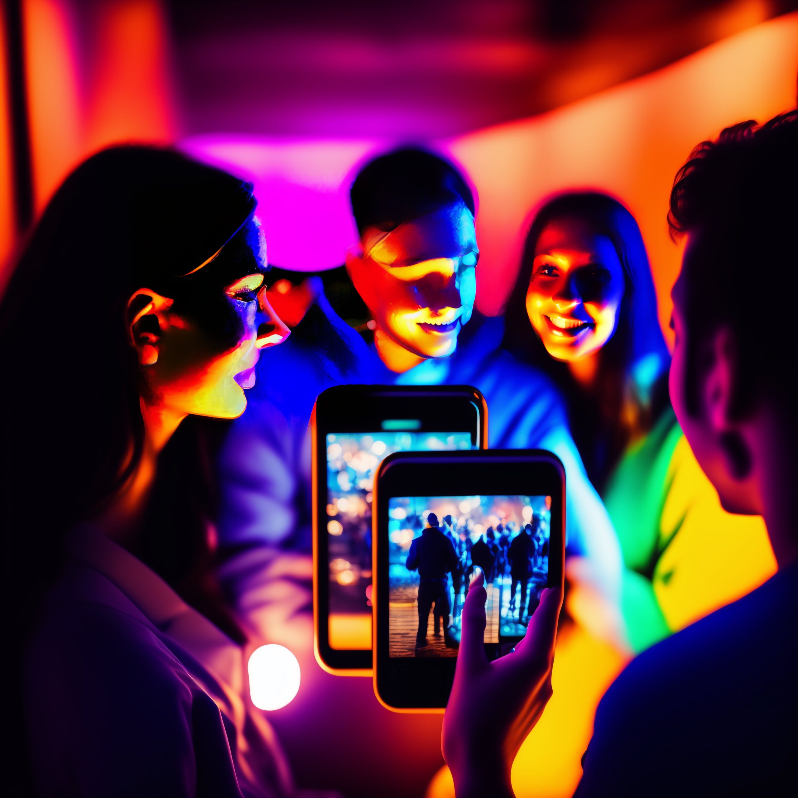 Lexica - Gopro of group of people in a dark room, illuminated by the ...