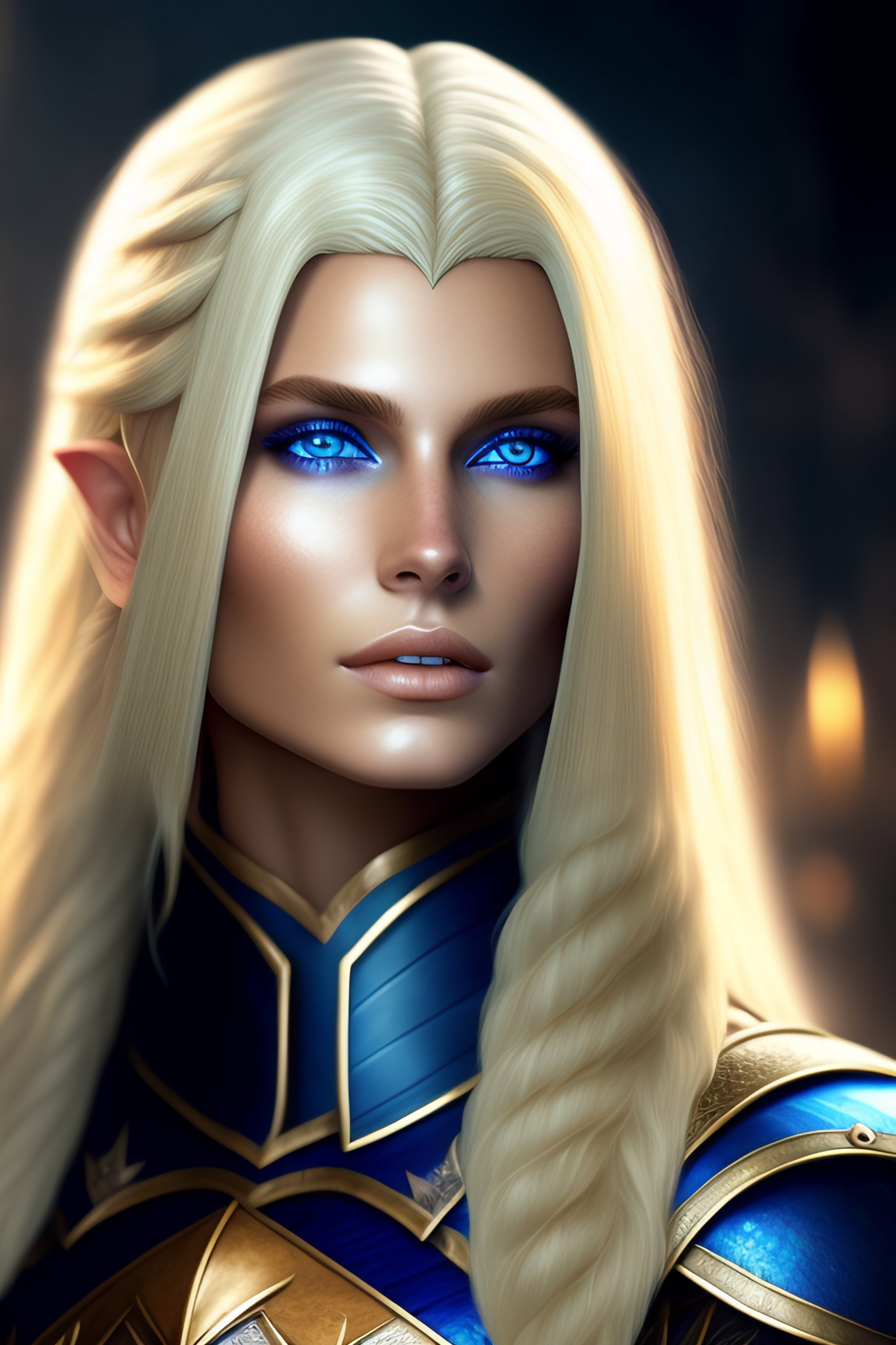 Lexica - Elf knight blond hair blue eyes