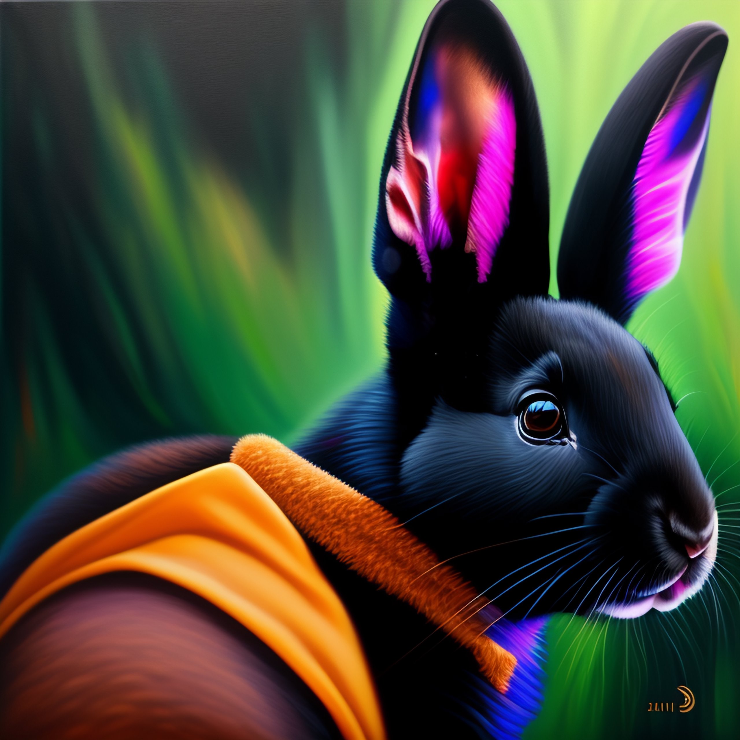 Lexica - Black rabbit, bitcoin ear ring, oil painting