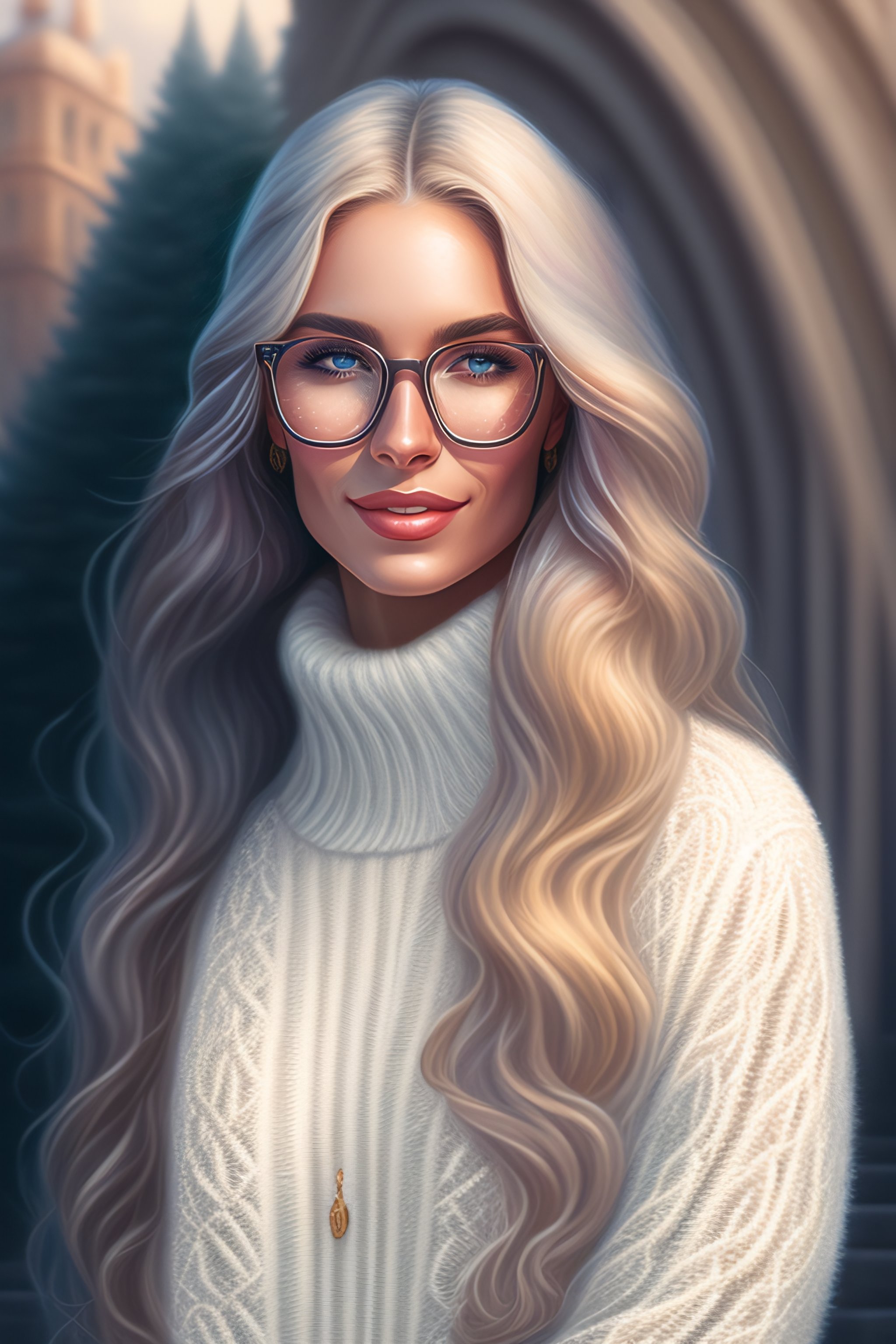 Lexica - A highly detailed illustration of beautiful long white haired ...