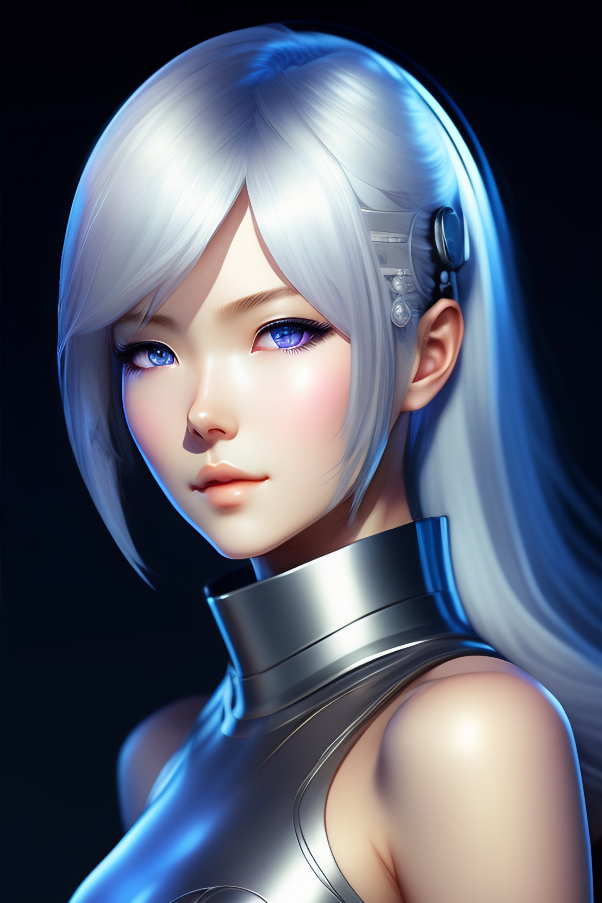 anime girl with silver hair and white eyes