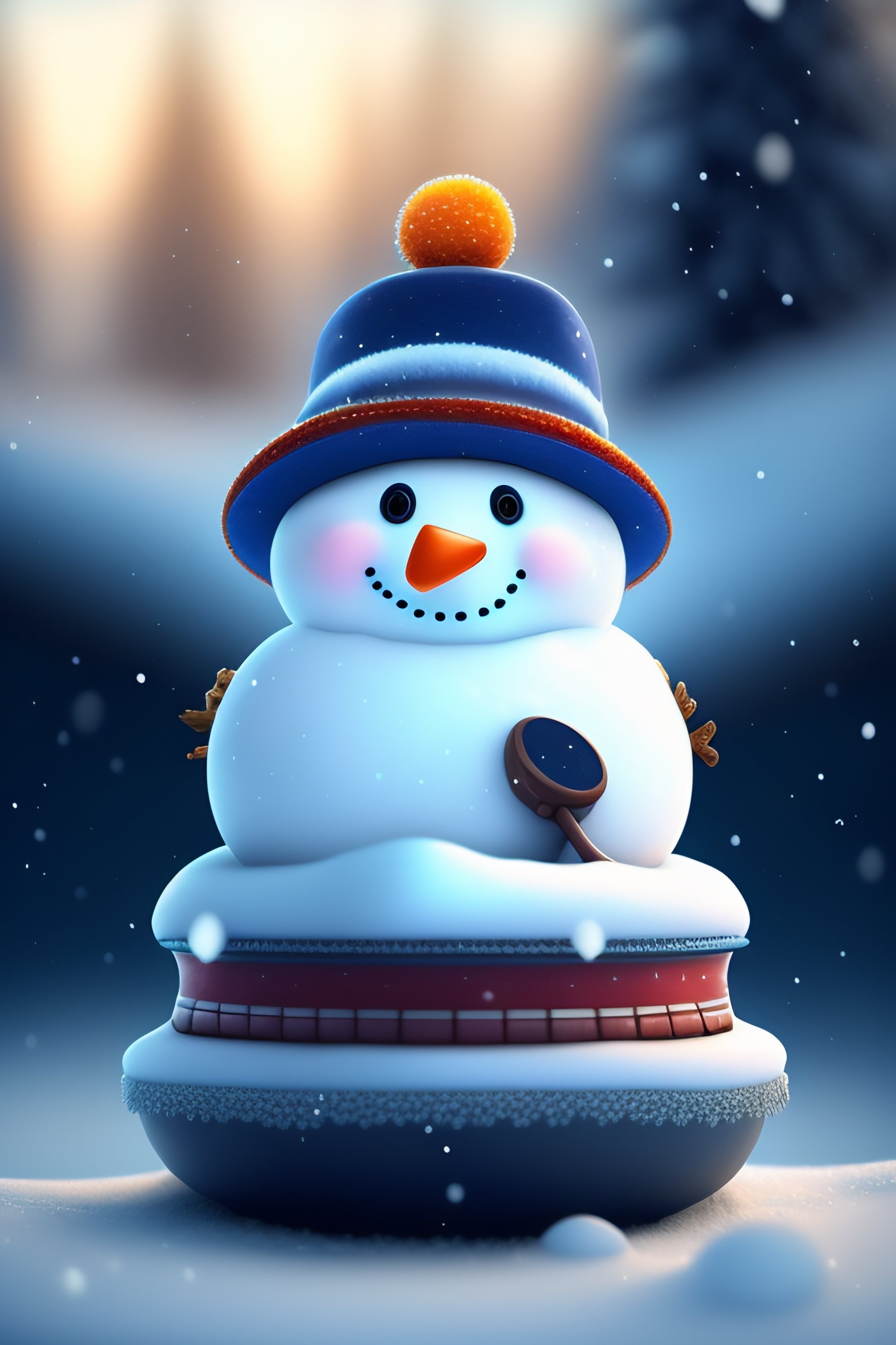 Lexica - A cute snowman on a blue sled artstation 8k