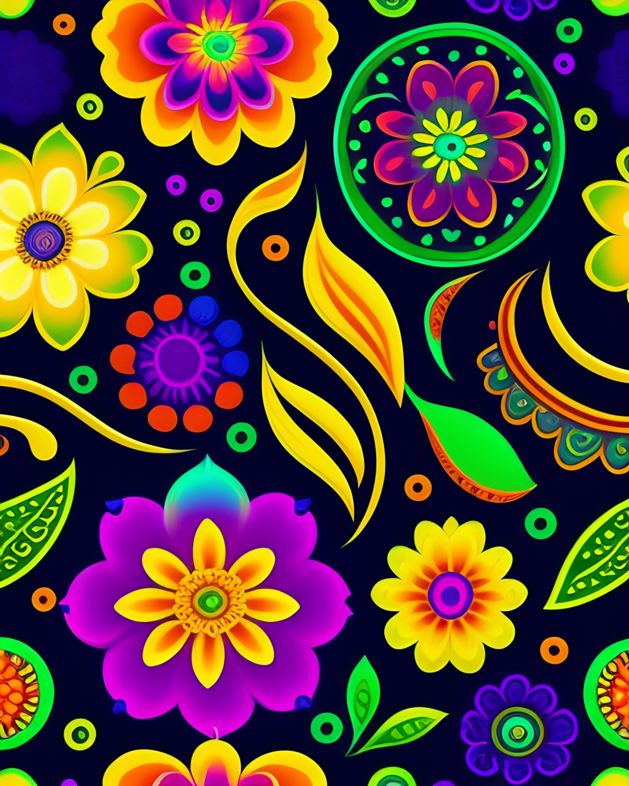 Lexica - Hand drawn conceptual floral paisley modern neon colors ...