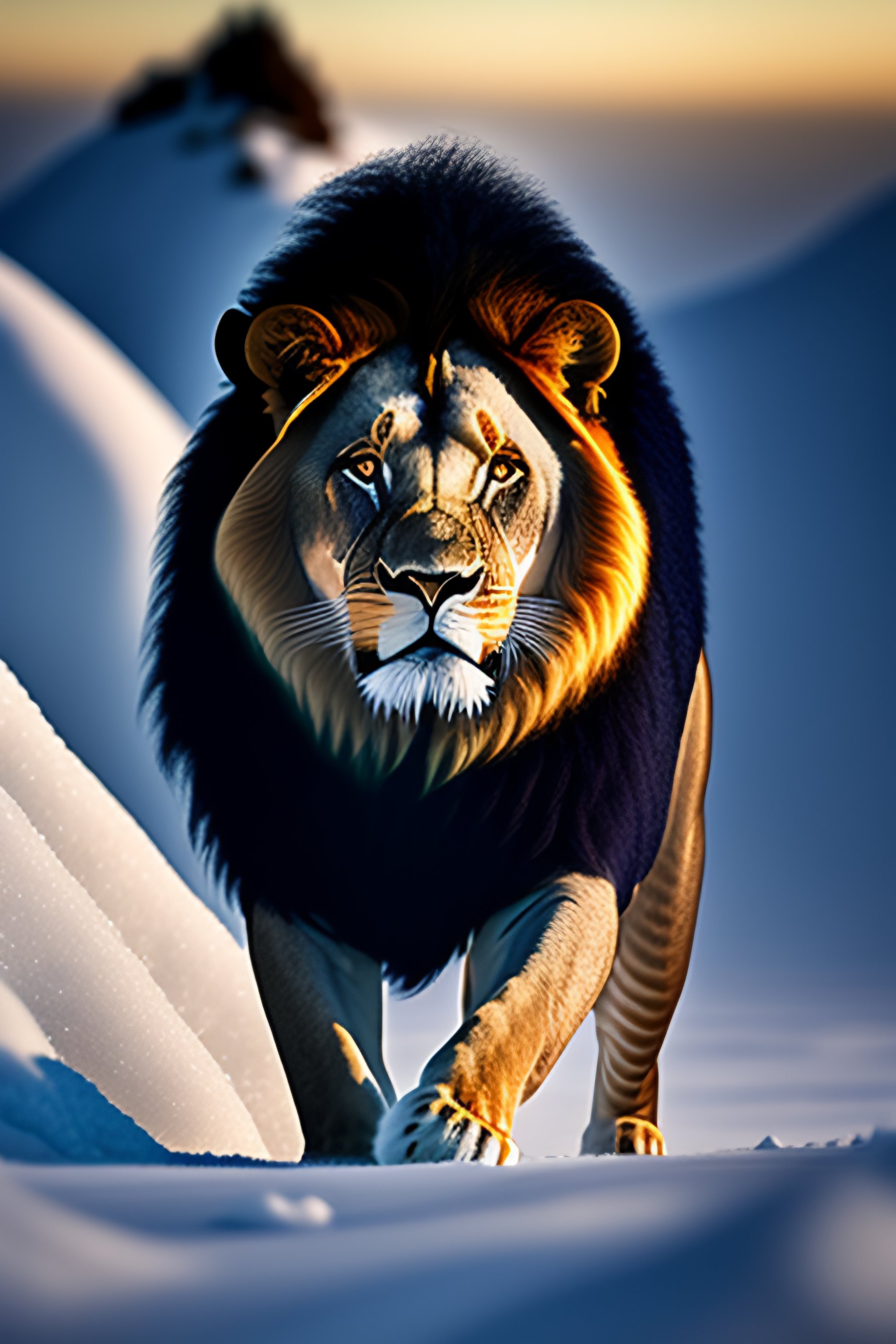 Lexica - A lion caveman hunt seek animal frozen in the ice Snow