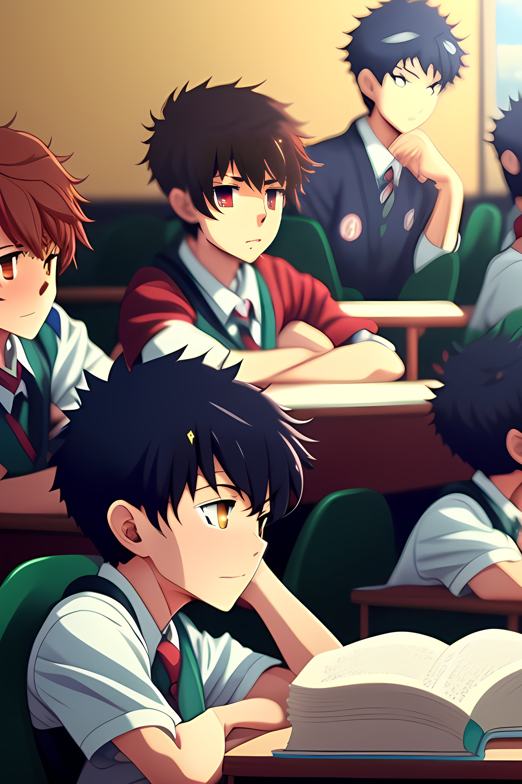 Lexica - A boy who sleeps in the classroom, a senior high school student,  with a anime style