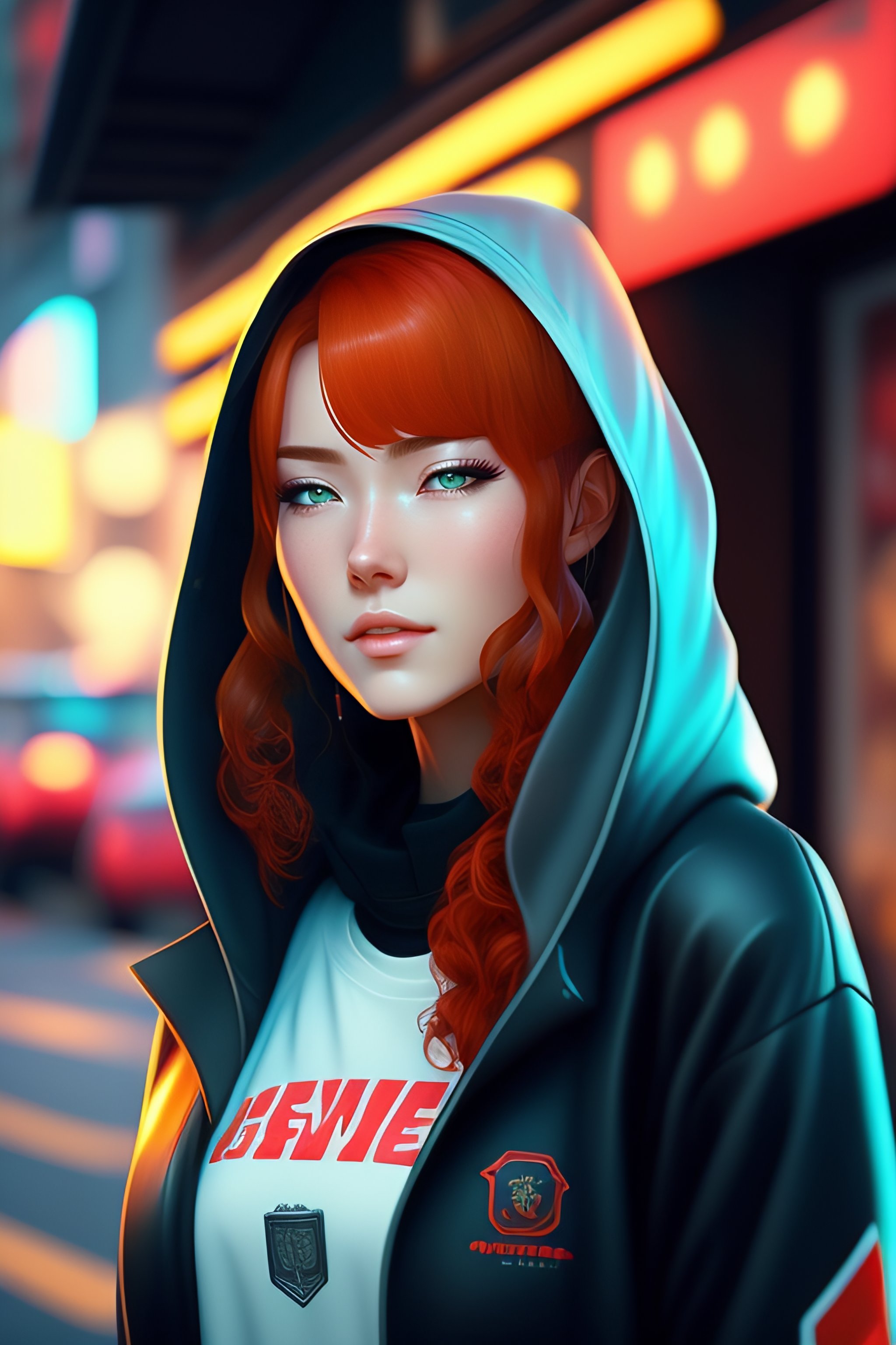 Lexica Cyberpunk City Setting Realistic Young Anime White Woman Wearing A Hoodie Under A 2008