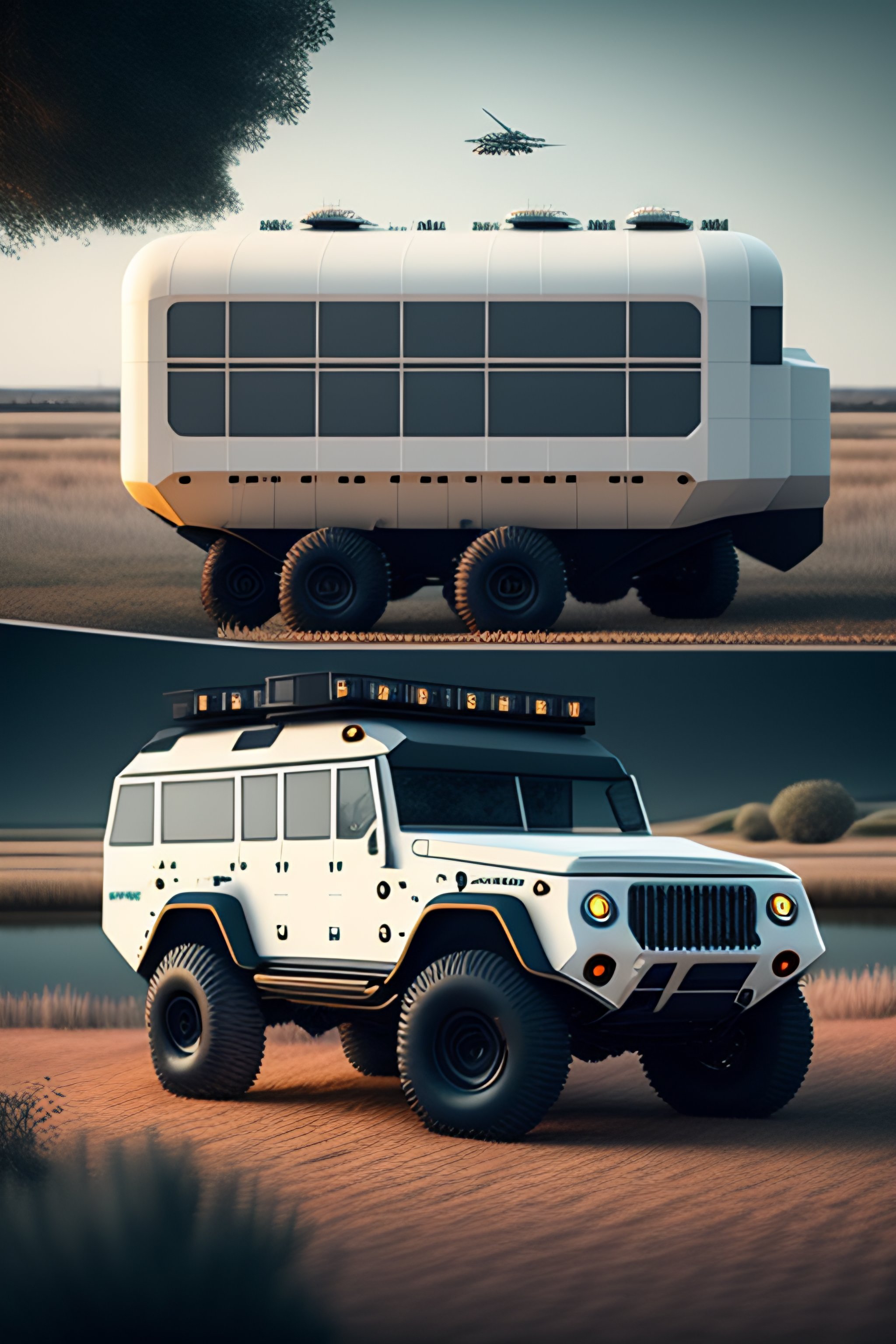 Lexica - Simon stalenhag,8k resoultion,hyper realstic , white humvee