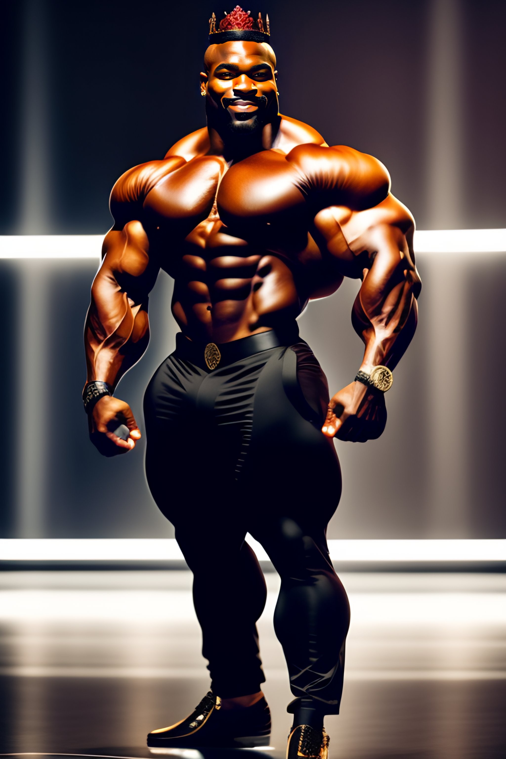 Lexica A muscular lion, with a sarcastic smile, wearing a crown and a