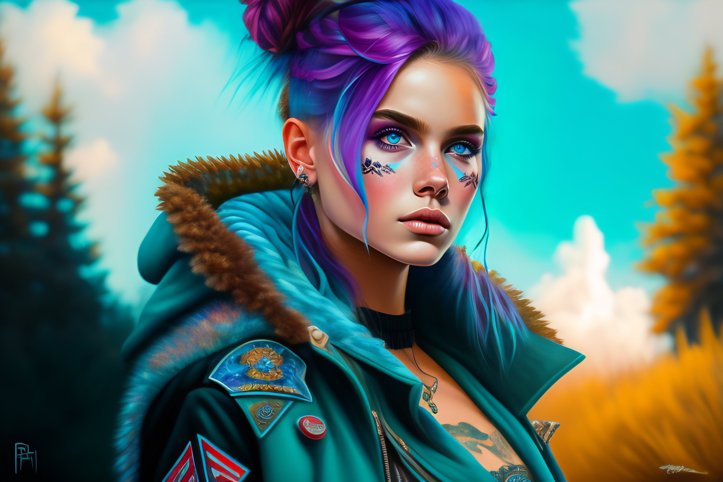 Lexica - Сute punk rock girl, mad max jacket, renaissance, turquoise ...