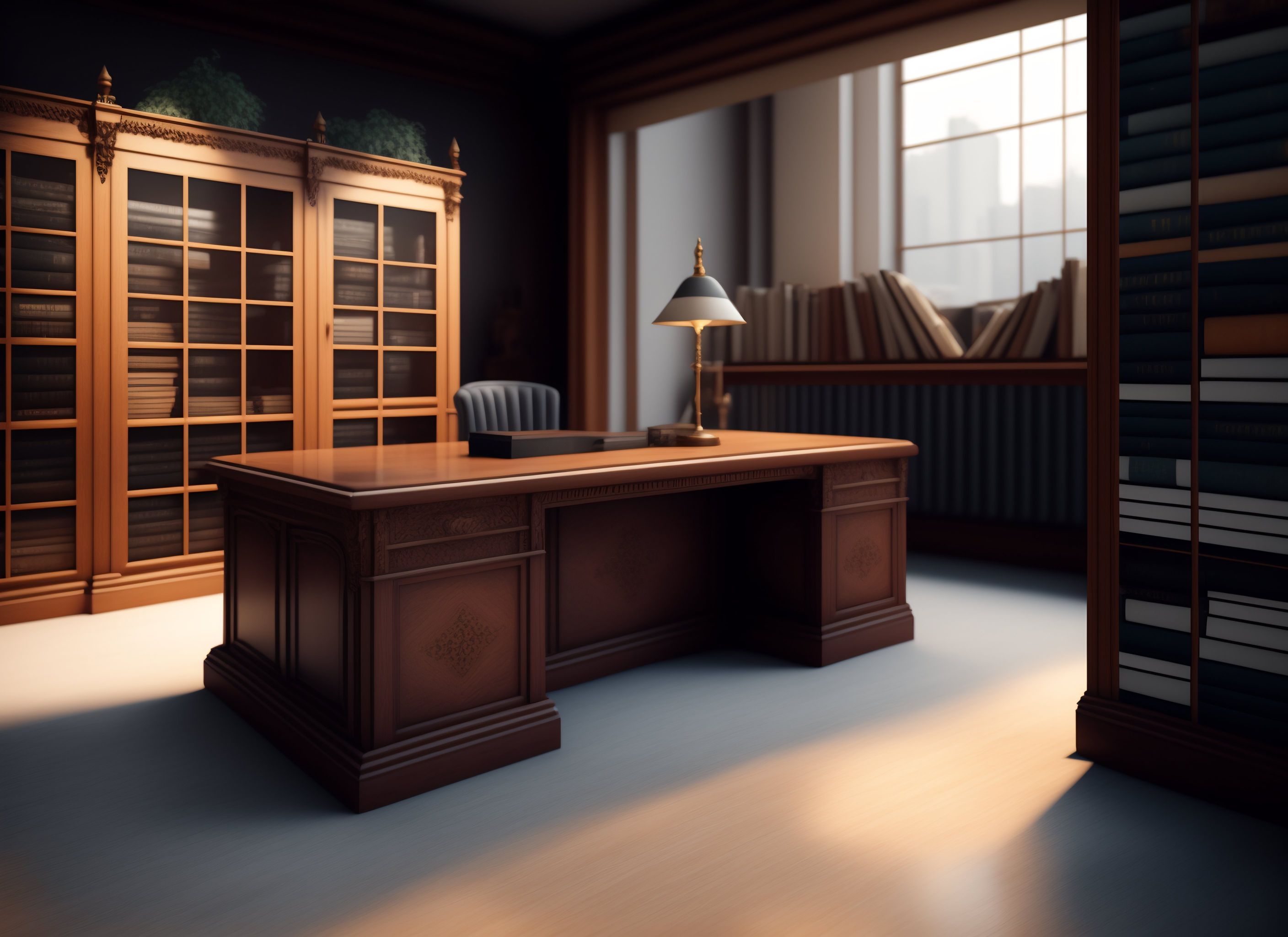 Lexica Realistic photograph of old dirty office with big desk and books