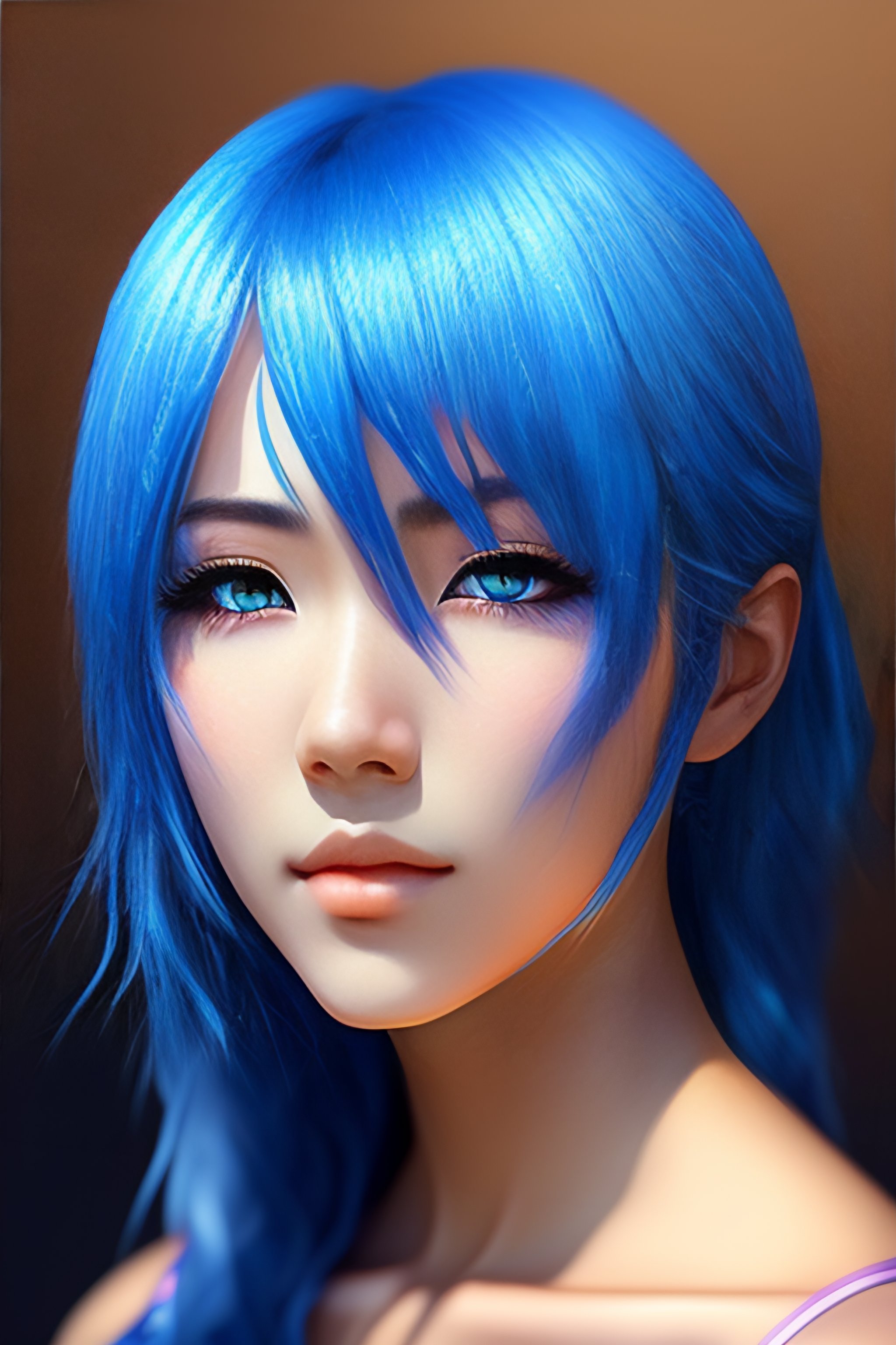 Lexica - Portrait of an anime character hyper realistic blue hair gold eyes