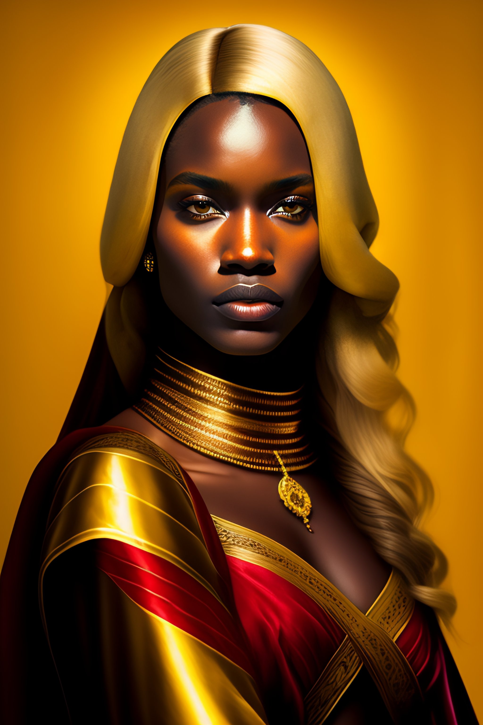 Lexica - Medium-dark skin tone blond hair dnd portrait yellow cloak red ...