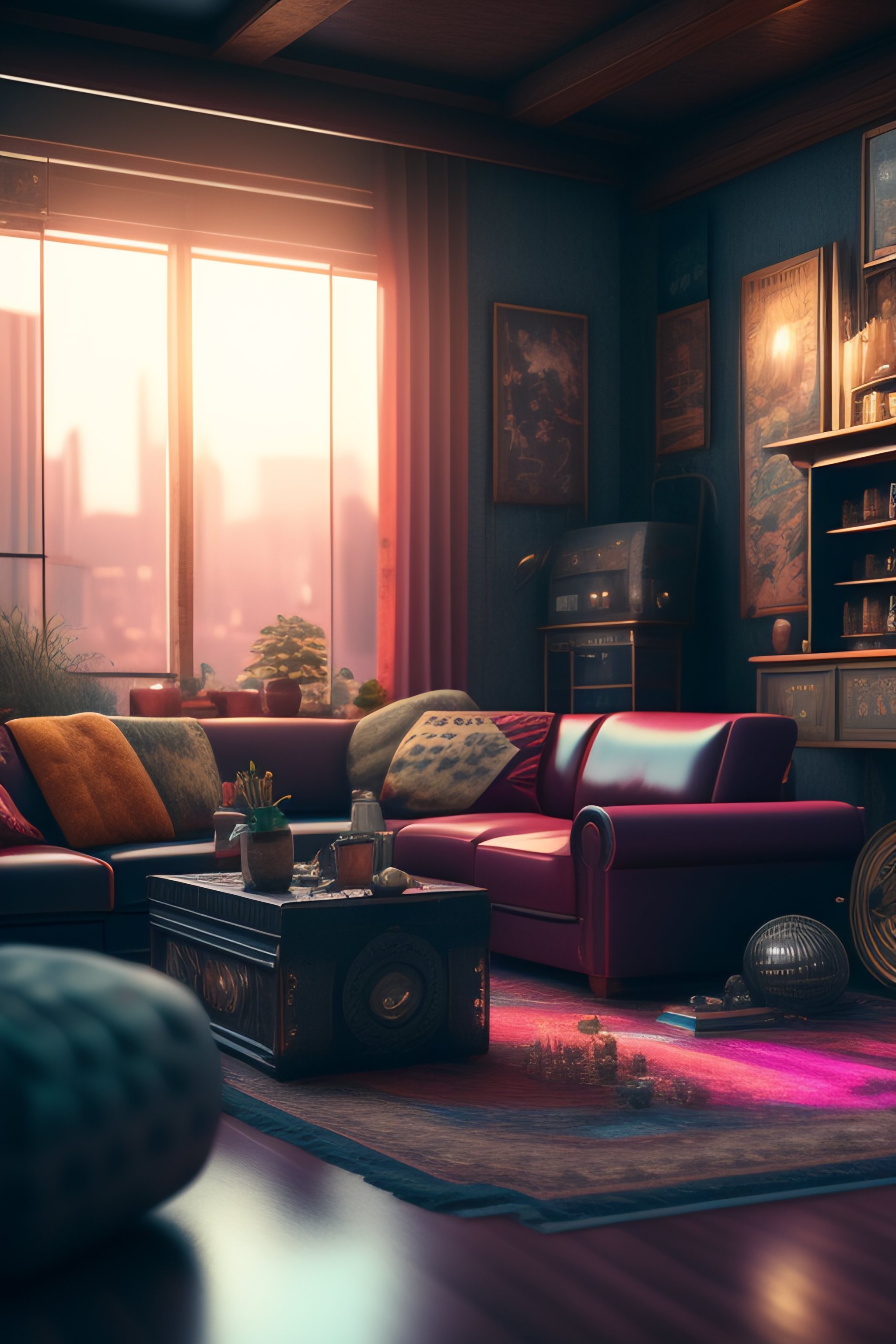 Lexica - Highly detailed interior shot of a messy vintage living room ...