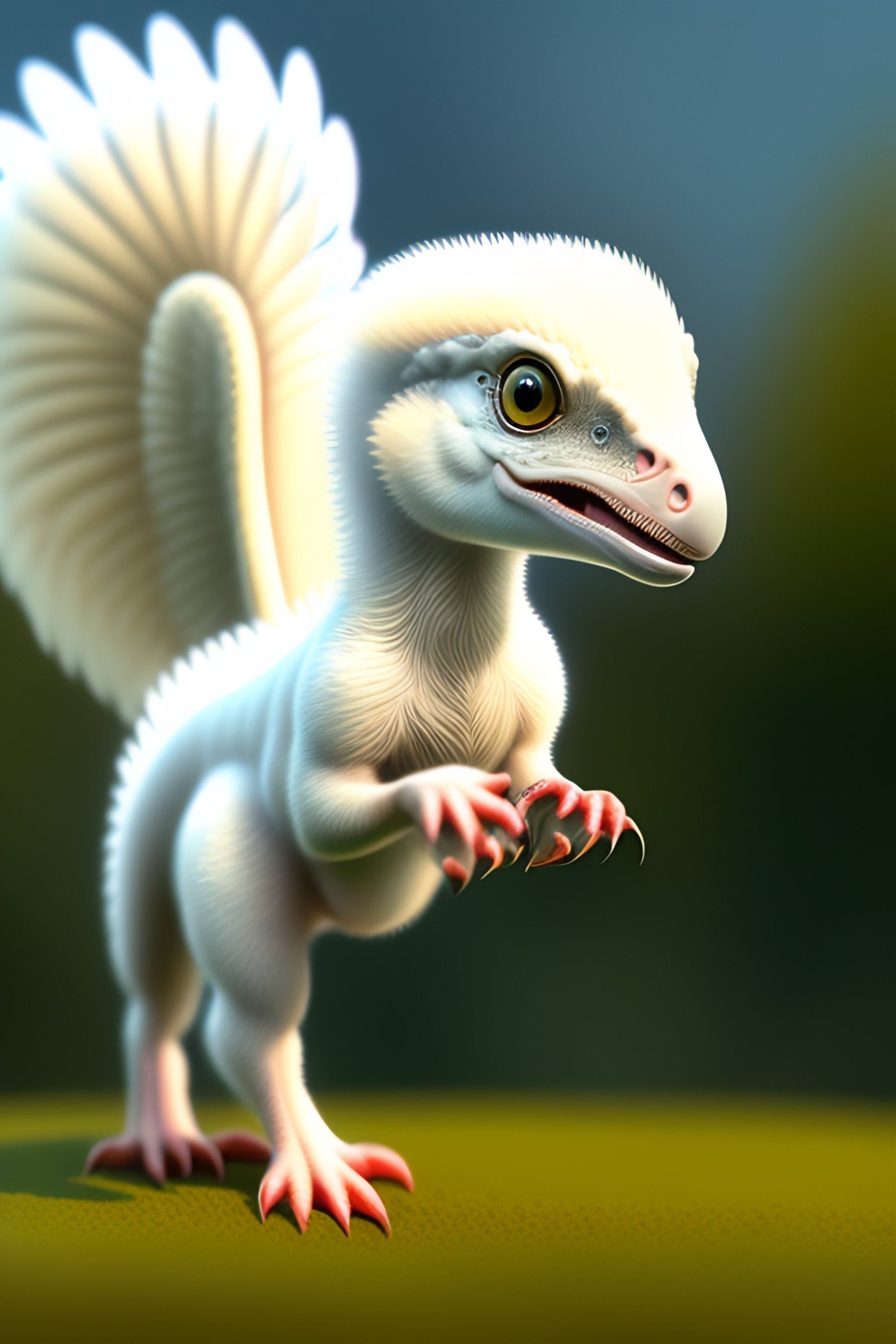 Lexica - White baby velociraptor with wings and with fur