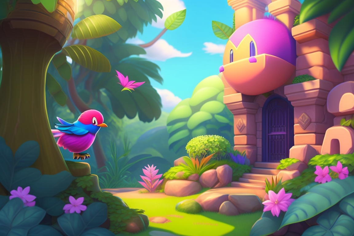 Lexica - 2D illustration, Kirby Star Allies, jungles, thickets of ...
