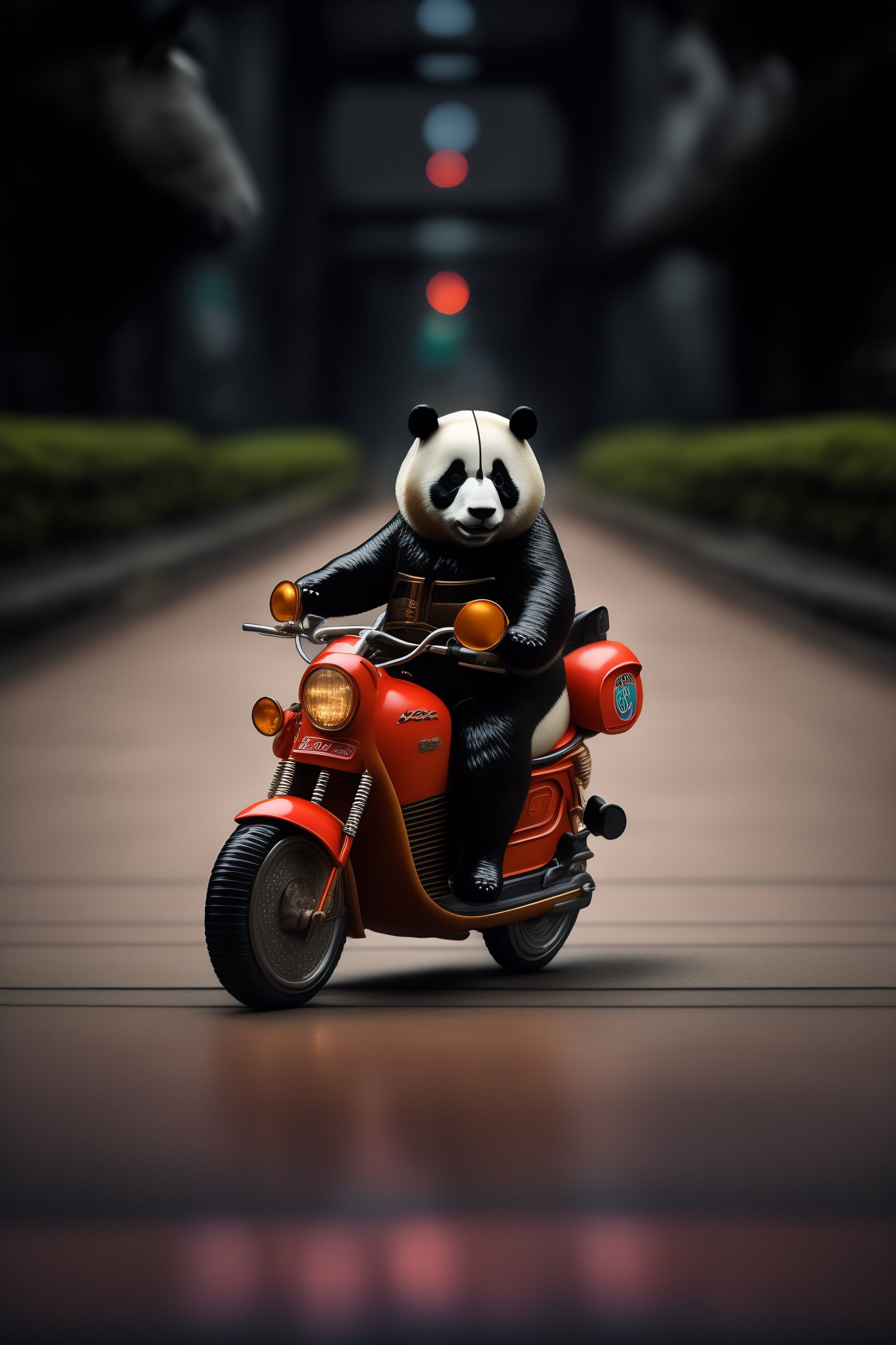 Lexica - A panda riding a horse in blade runner style tokyo