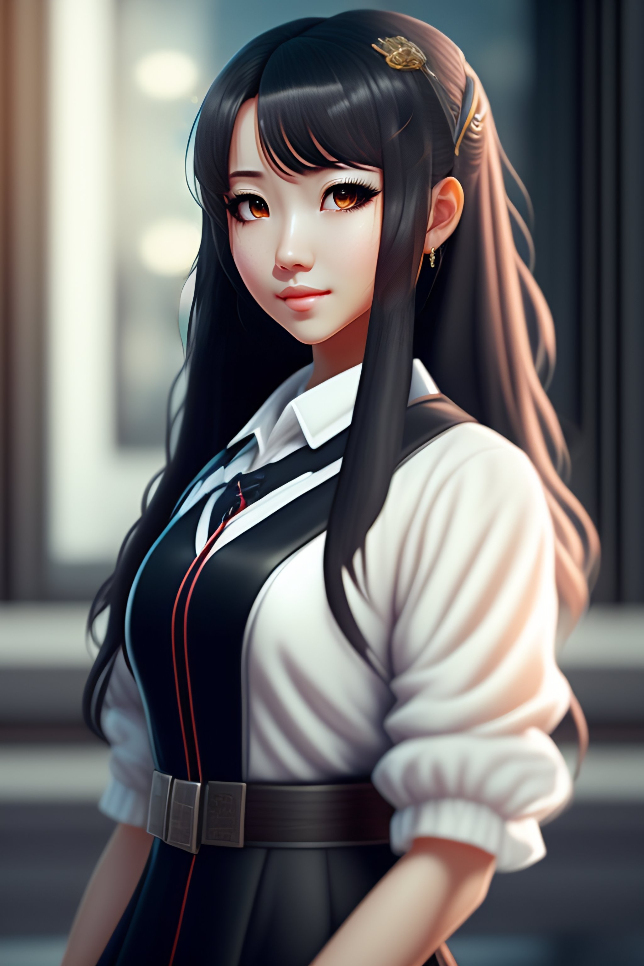 Lexica Portrait of an anime girl. Straight A student. Wearing black