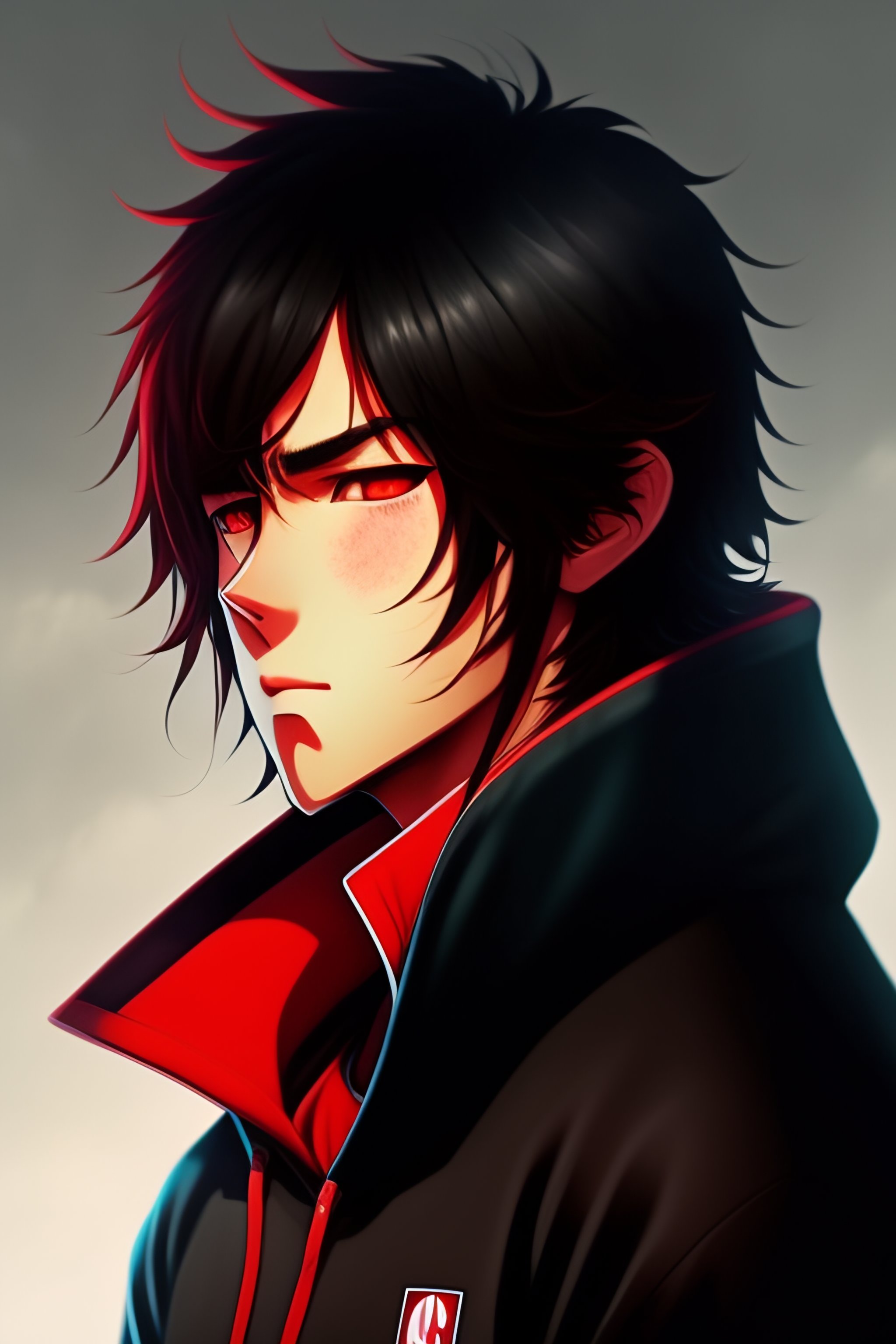 lexica-anime-young-adult-man-black-long-messy-hair-red-eyes-red