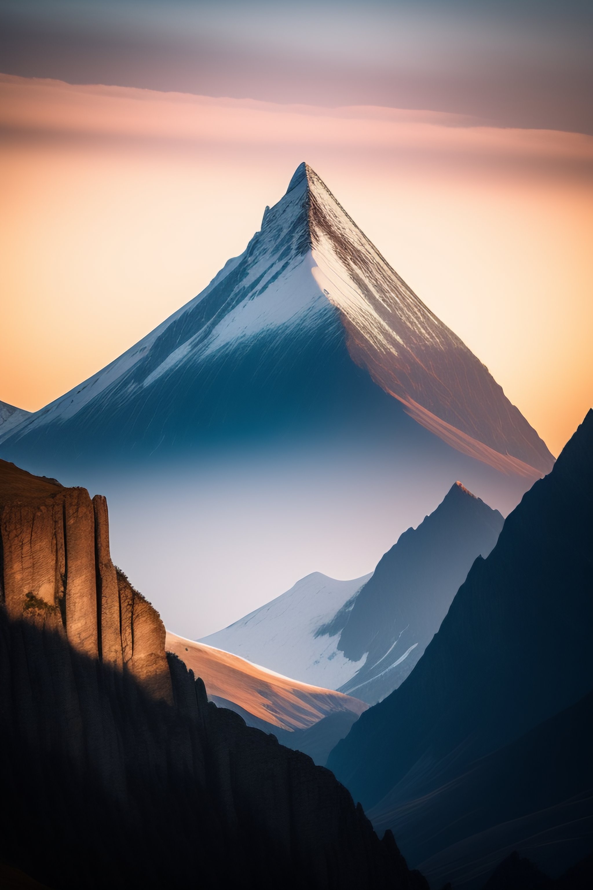 Illustration Isolated mountain peak at sunset
