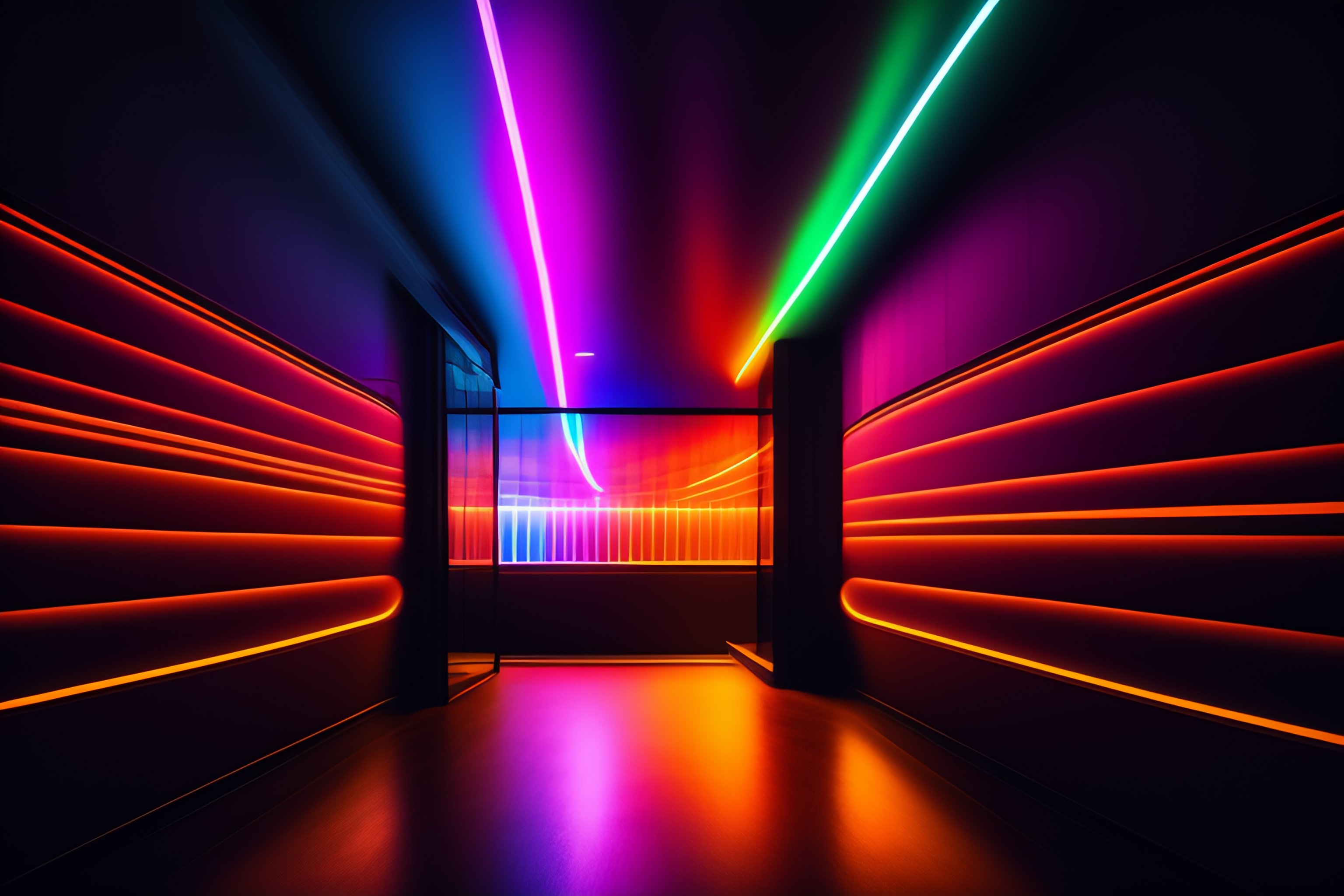 Lexica - Big dark room. neon lines. boken blur