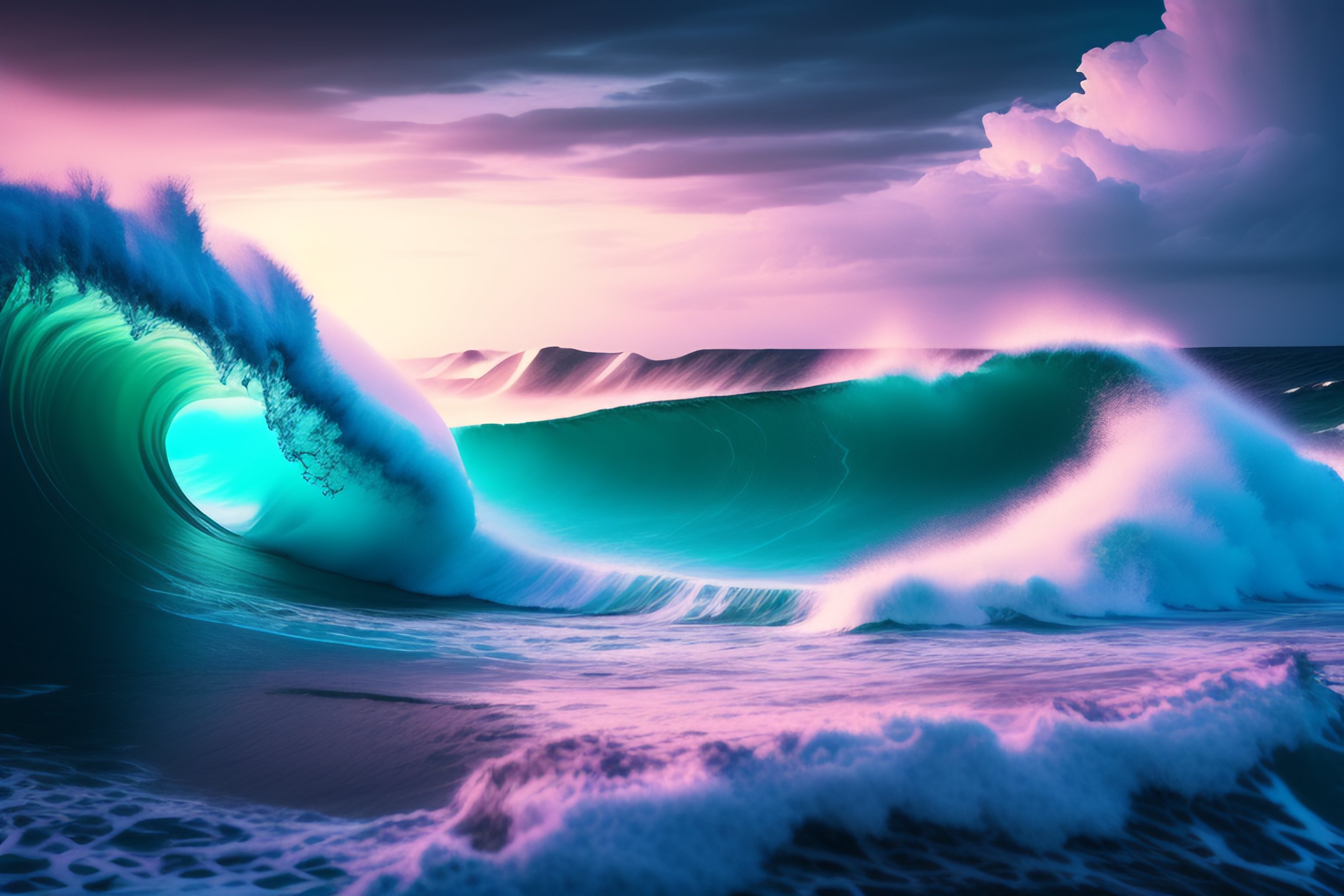 Lexica - When a huge wave crashes onto the shore of a tropical beach ...
