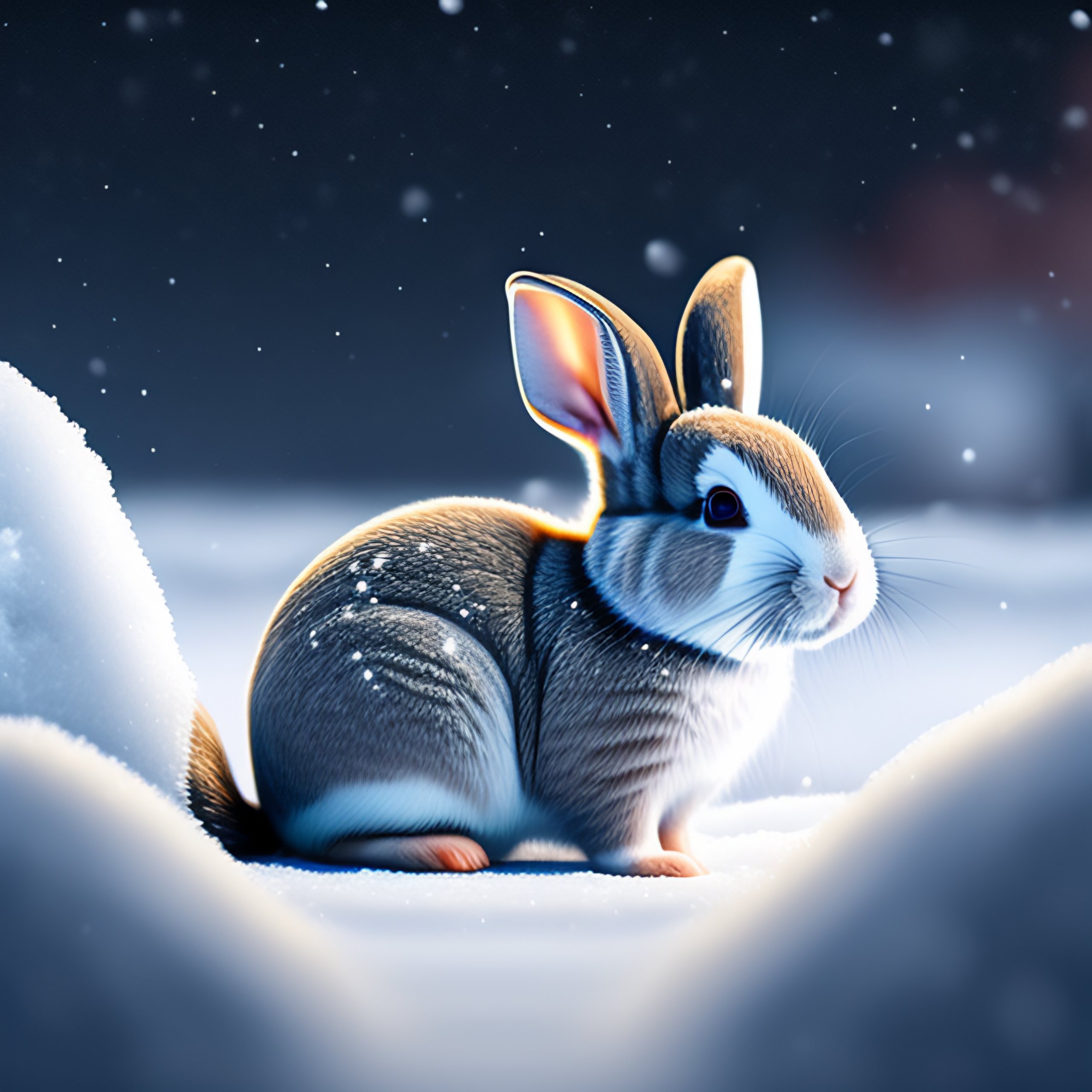 Lexica - Cartoon style, on the snow, a gray little rabbit, cool and ...