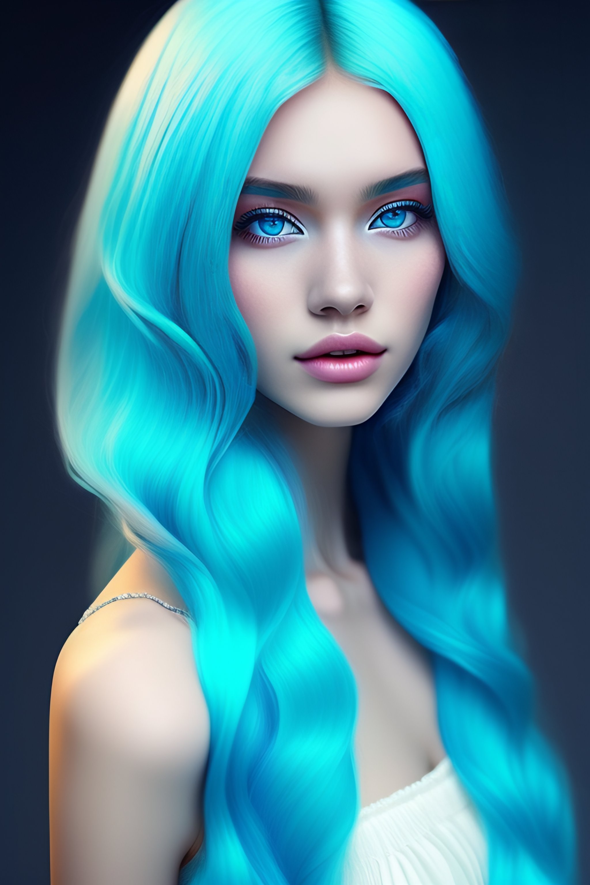 Lexica - Girl,light blue hair , blue eyes , white skin , drees blue ...
