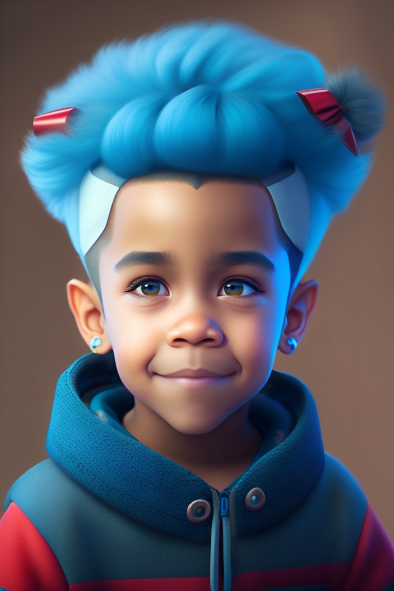 Lexica - A boy with big blue hair, cute, with blue fur, big eyes, big ...