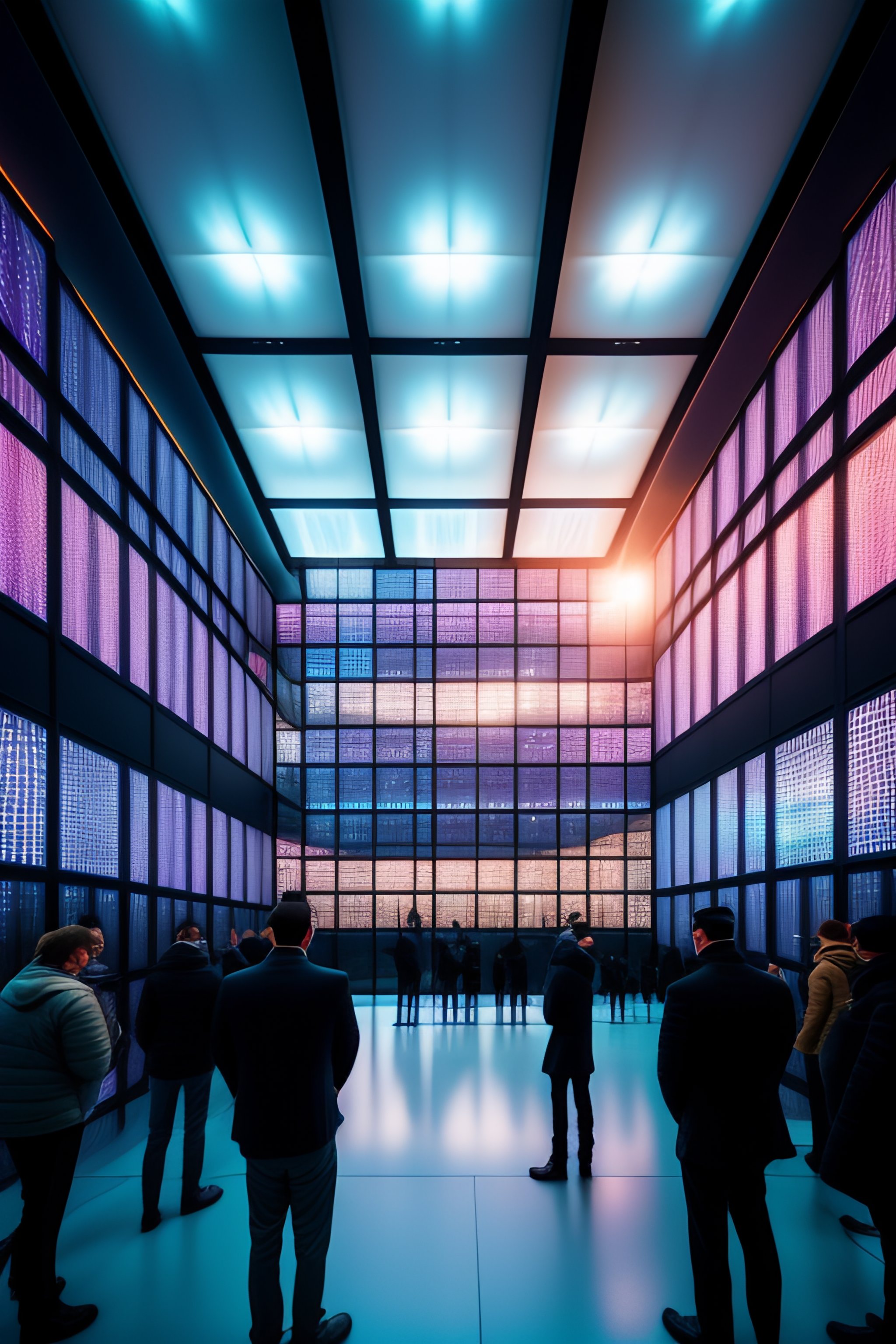Lexica - Interior shot inside a metal lattice structure with virtual ...