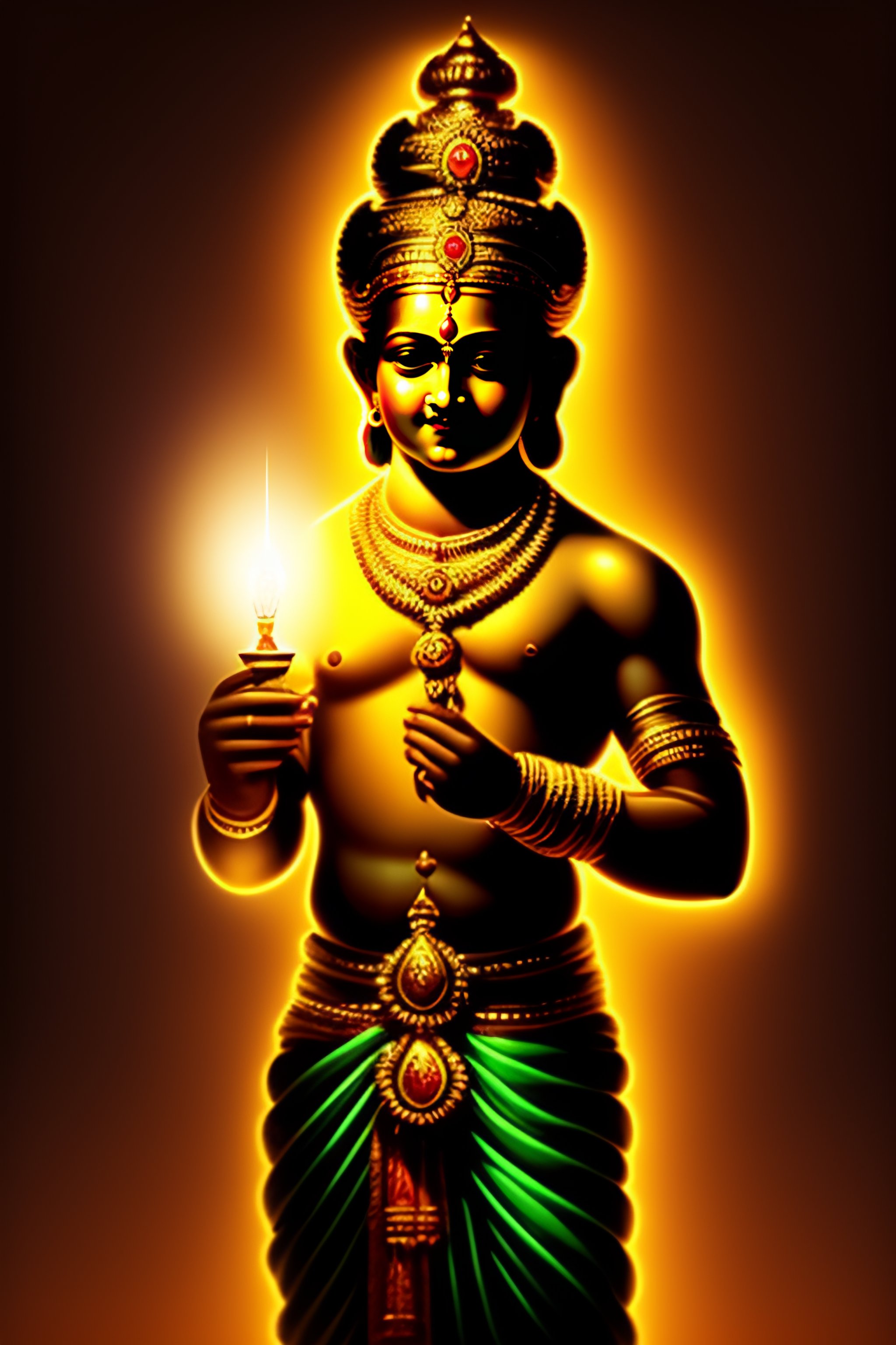 Lexica - God Krishna holding light bulb in hand