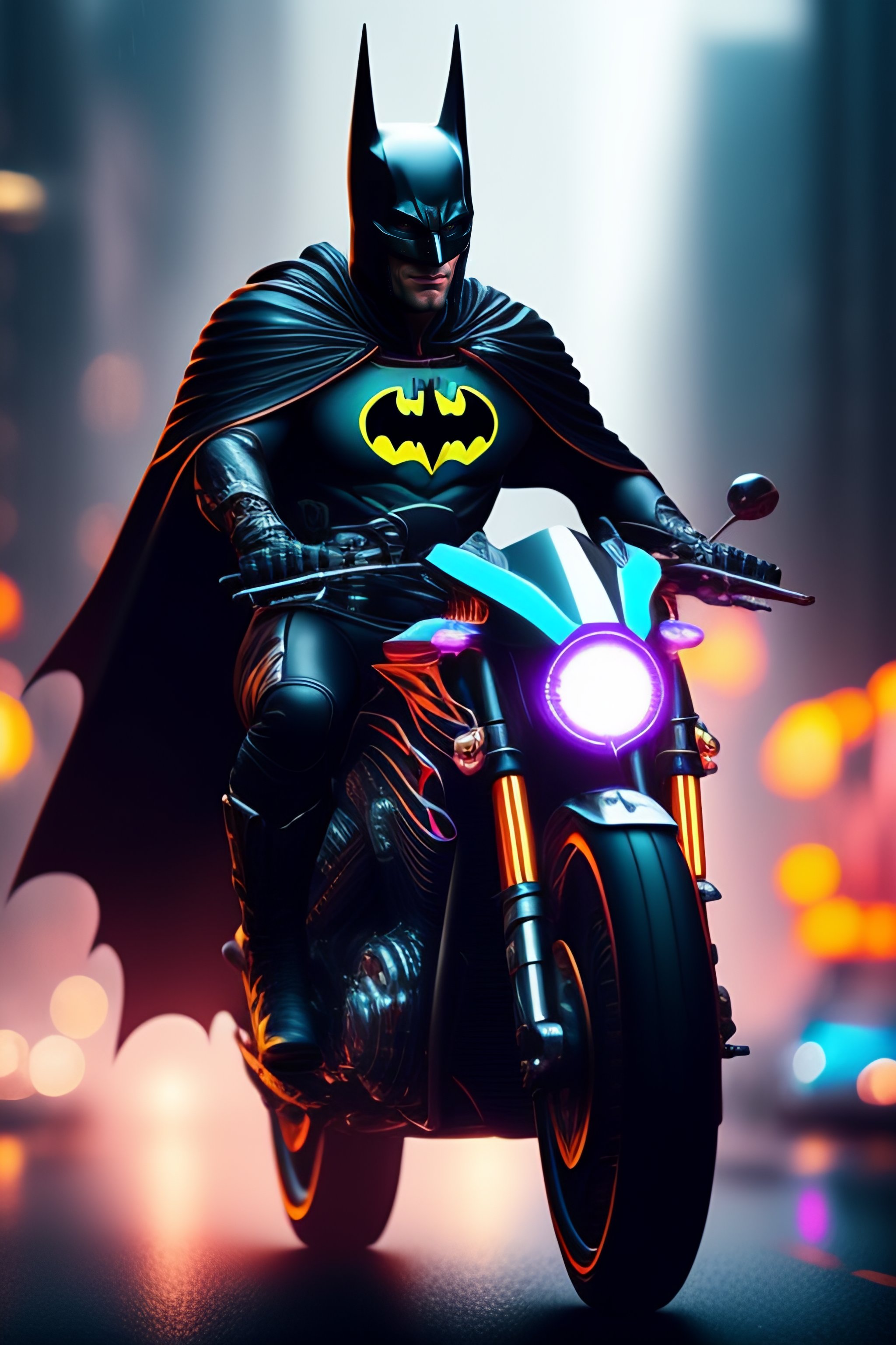 Lexica - /imagine prompt:Batman assassin, half cyborg, riding a ...