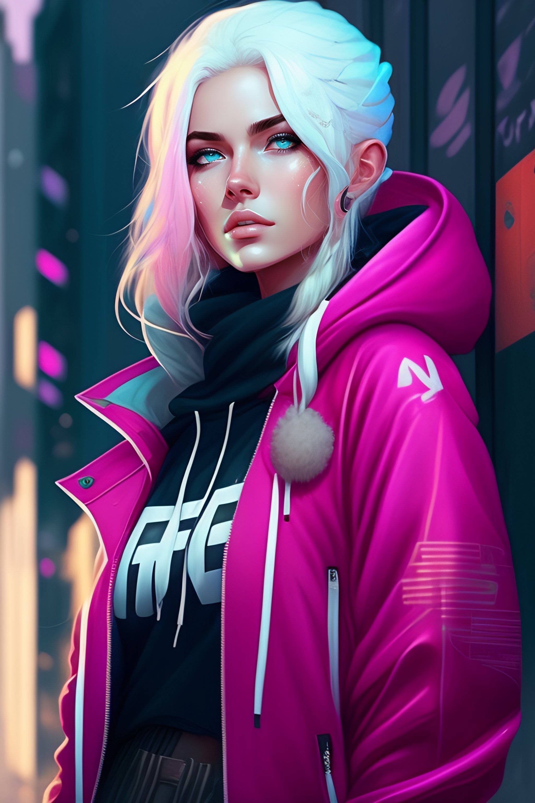 Lexica - Highly detailed portrait of a urban punk lady student, blue ...