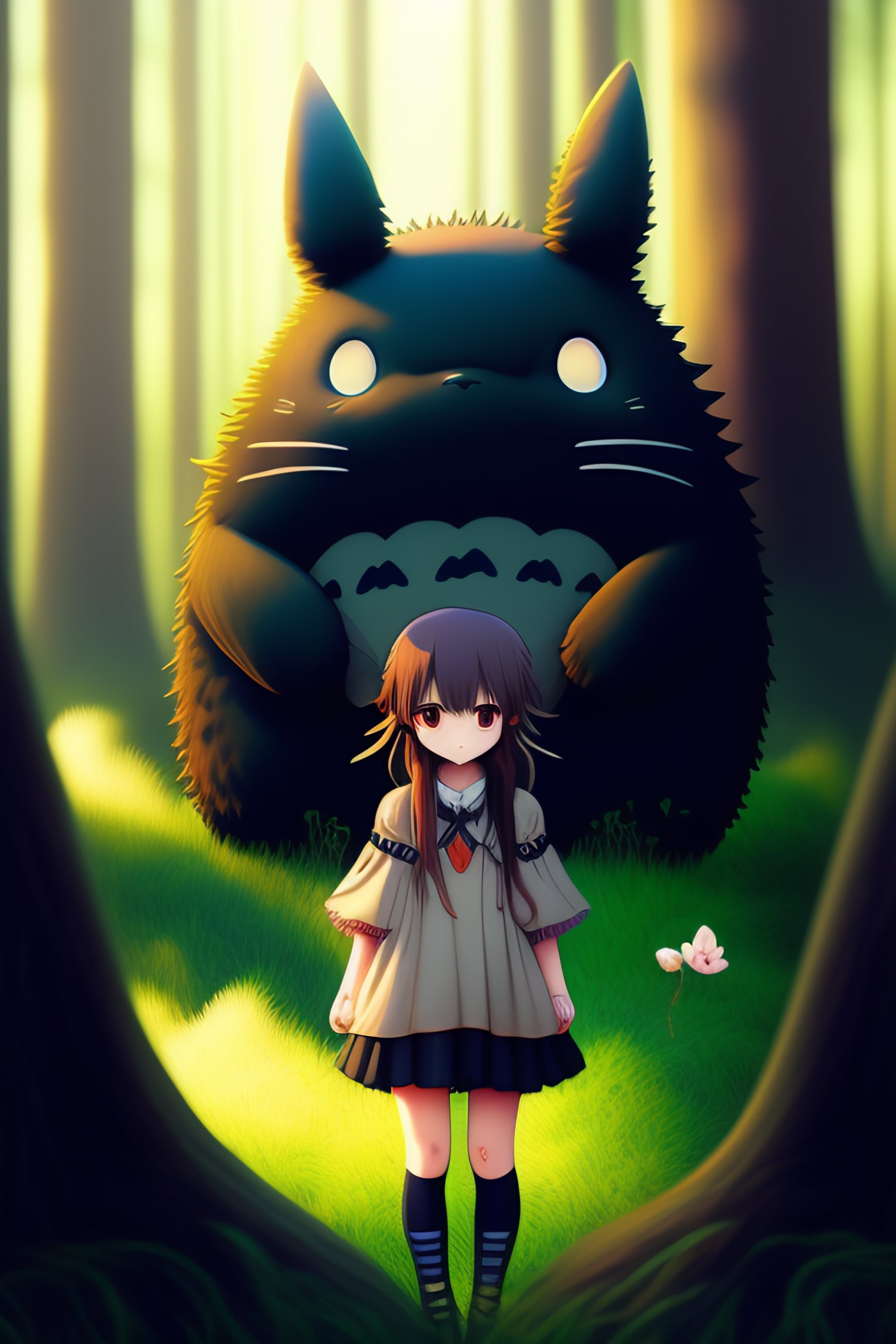 Lexica - Anime girl totoro in dark and scary forest