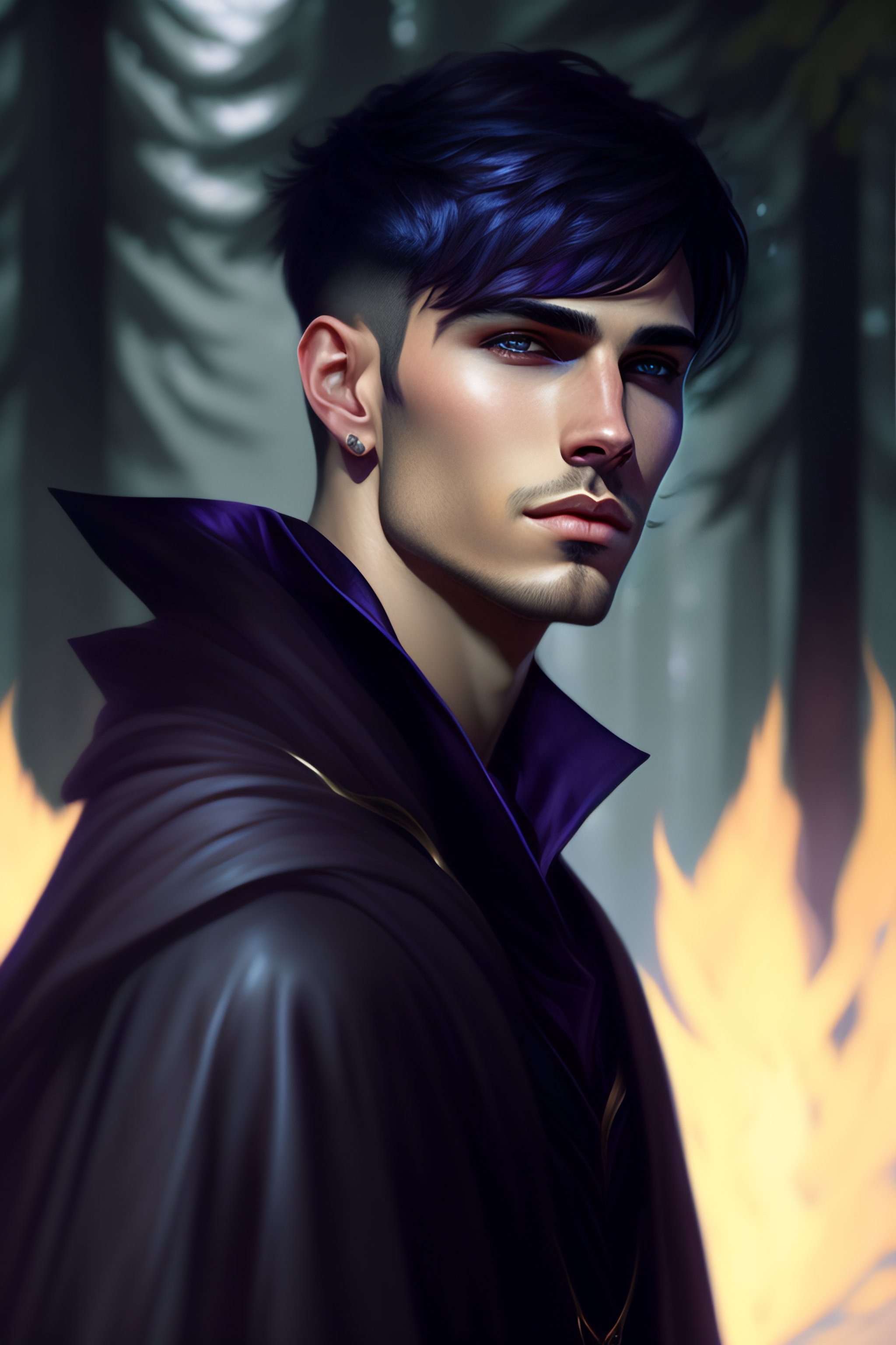 Lexica - Young male with purple and black short hair bangs covering the ...