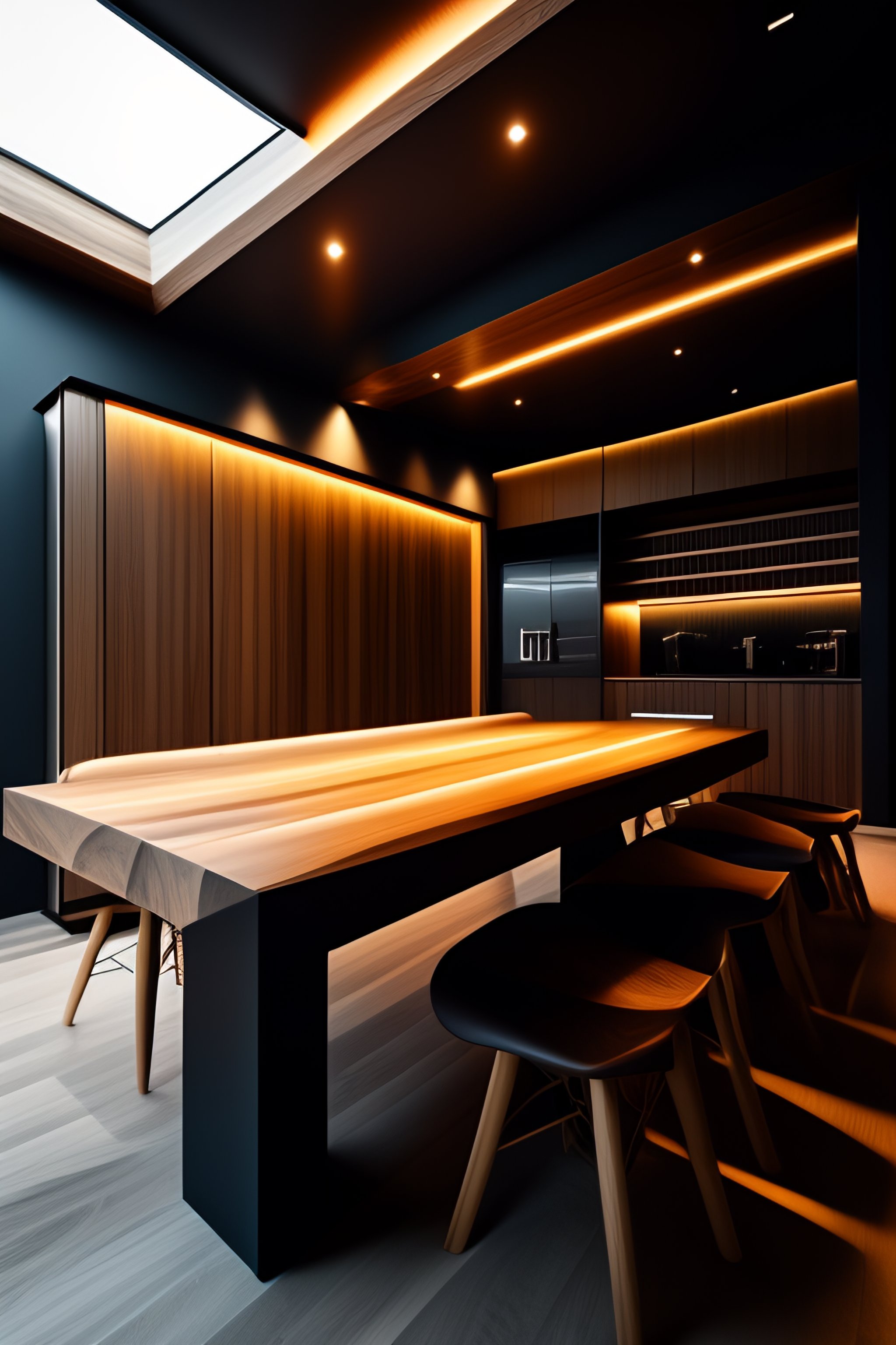 Lexica - Modern wooden furniture complex structure on dark interior ...