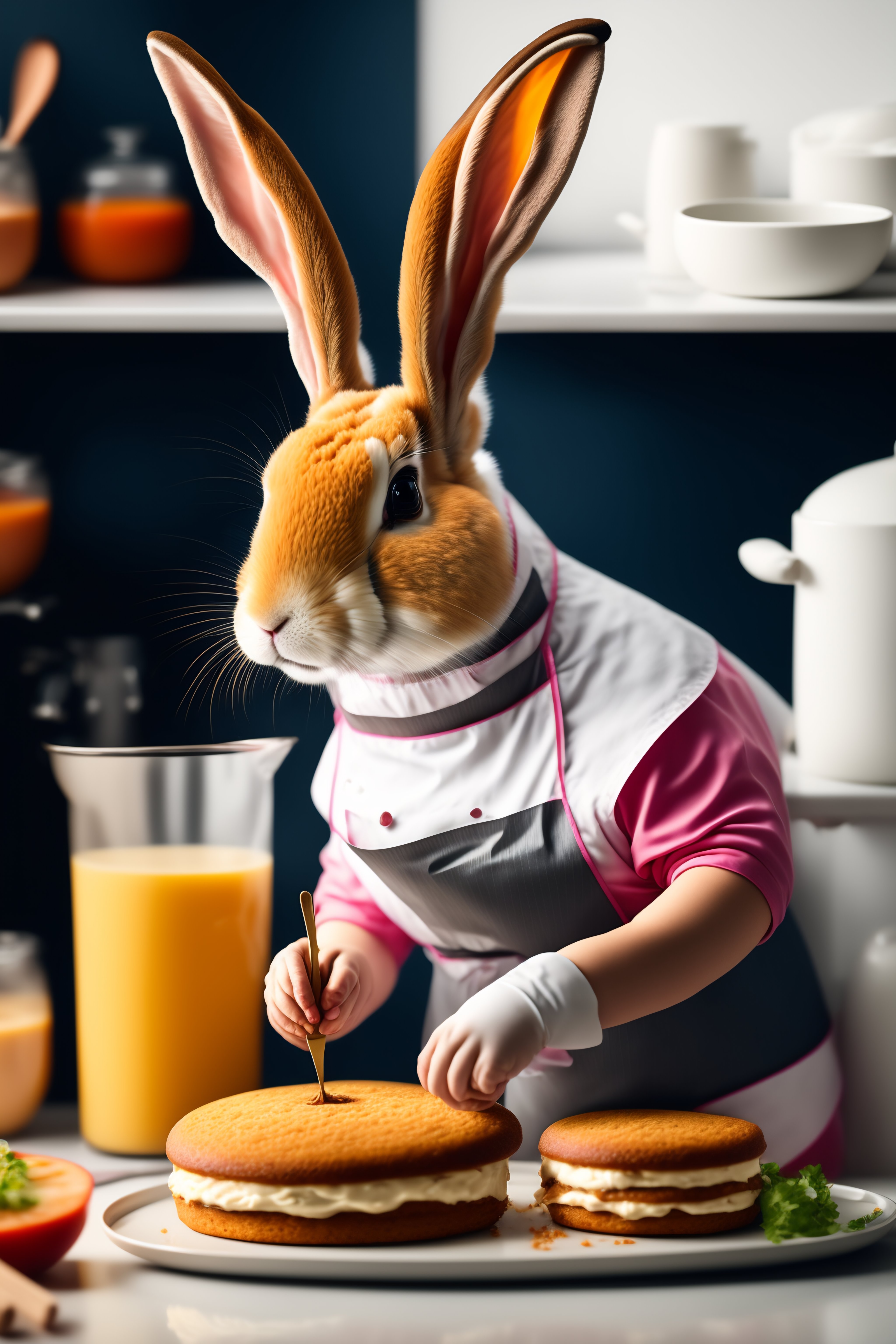 Lexica - Female rabbit as a chef making cakes in a modern kitchen