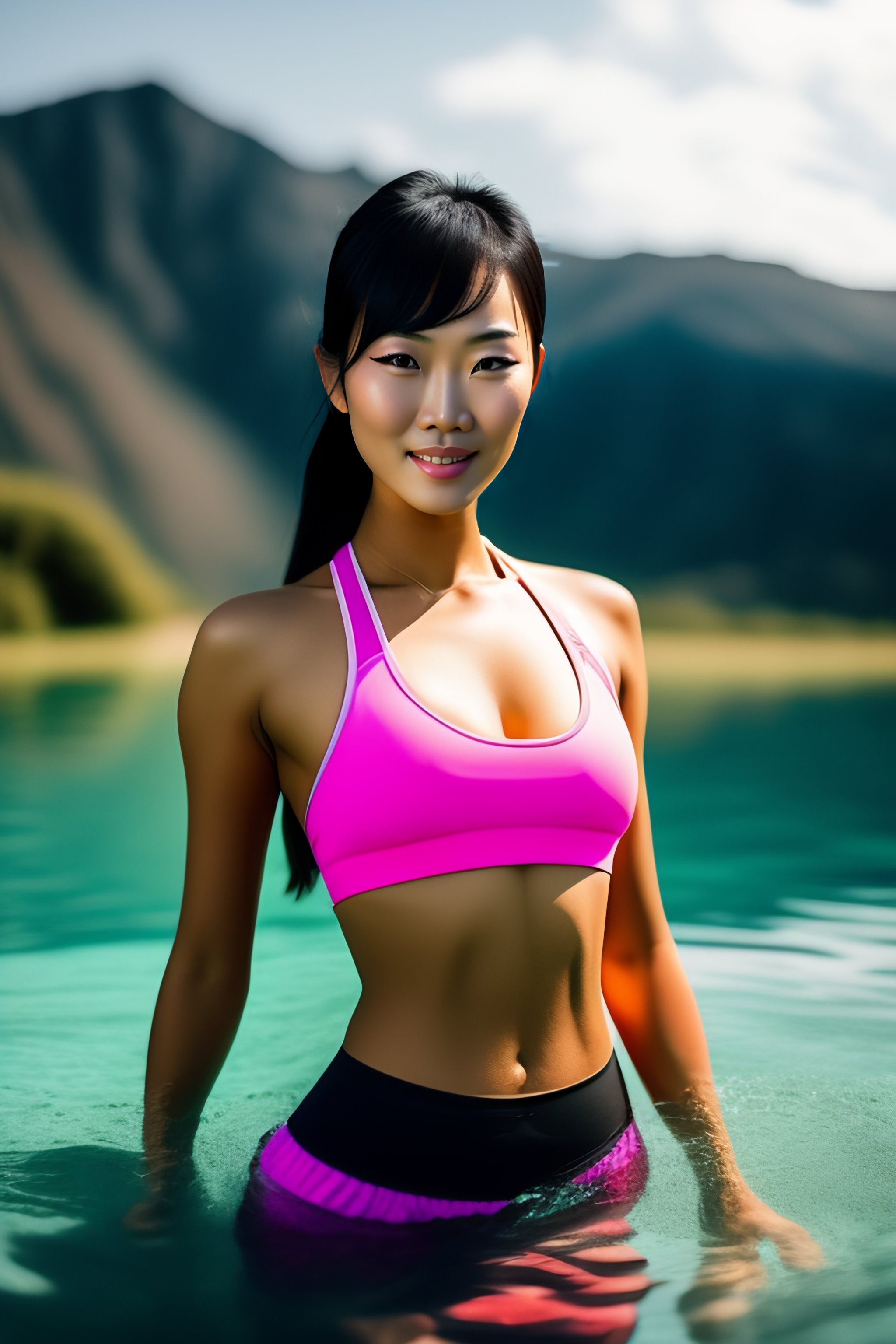 Lexica - A beautiful asian cute girl wearing yoga pants swimming