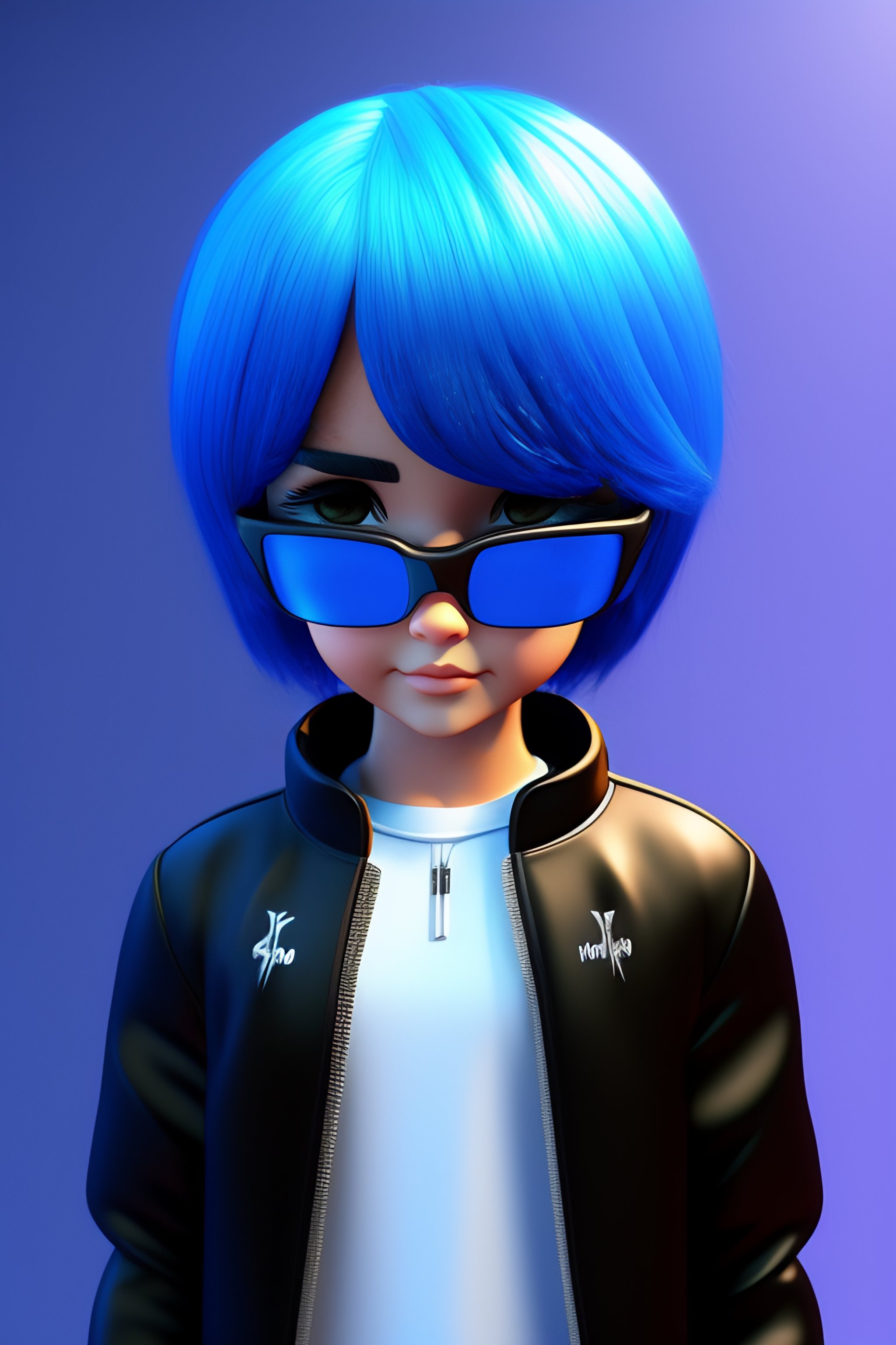 Lexica - Blue hair man in black zipper top, pixar style, 3d style ...