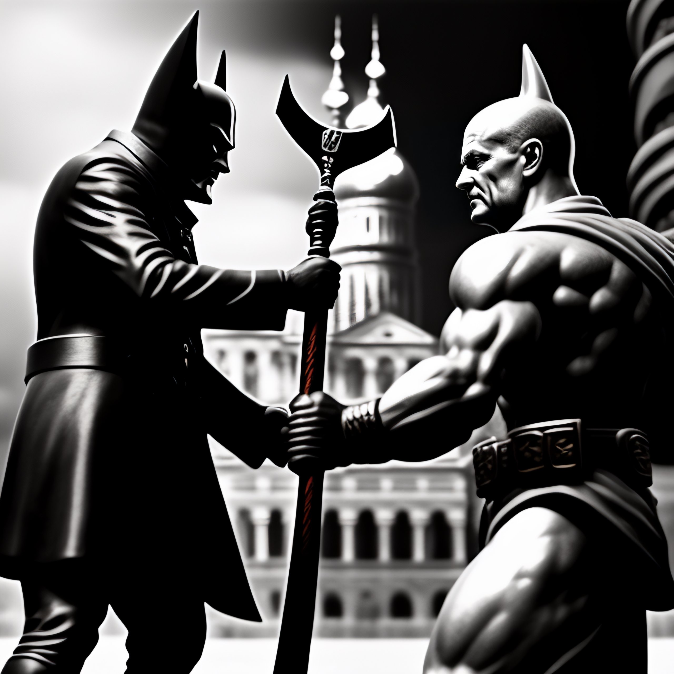 Lexica - Vladimir Ilyich Lenin, with an axe in his hands, fighting with an  evil ugly Batman, showing his teeth, 2 characters fighting, superrealism,  ...