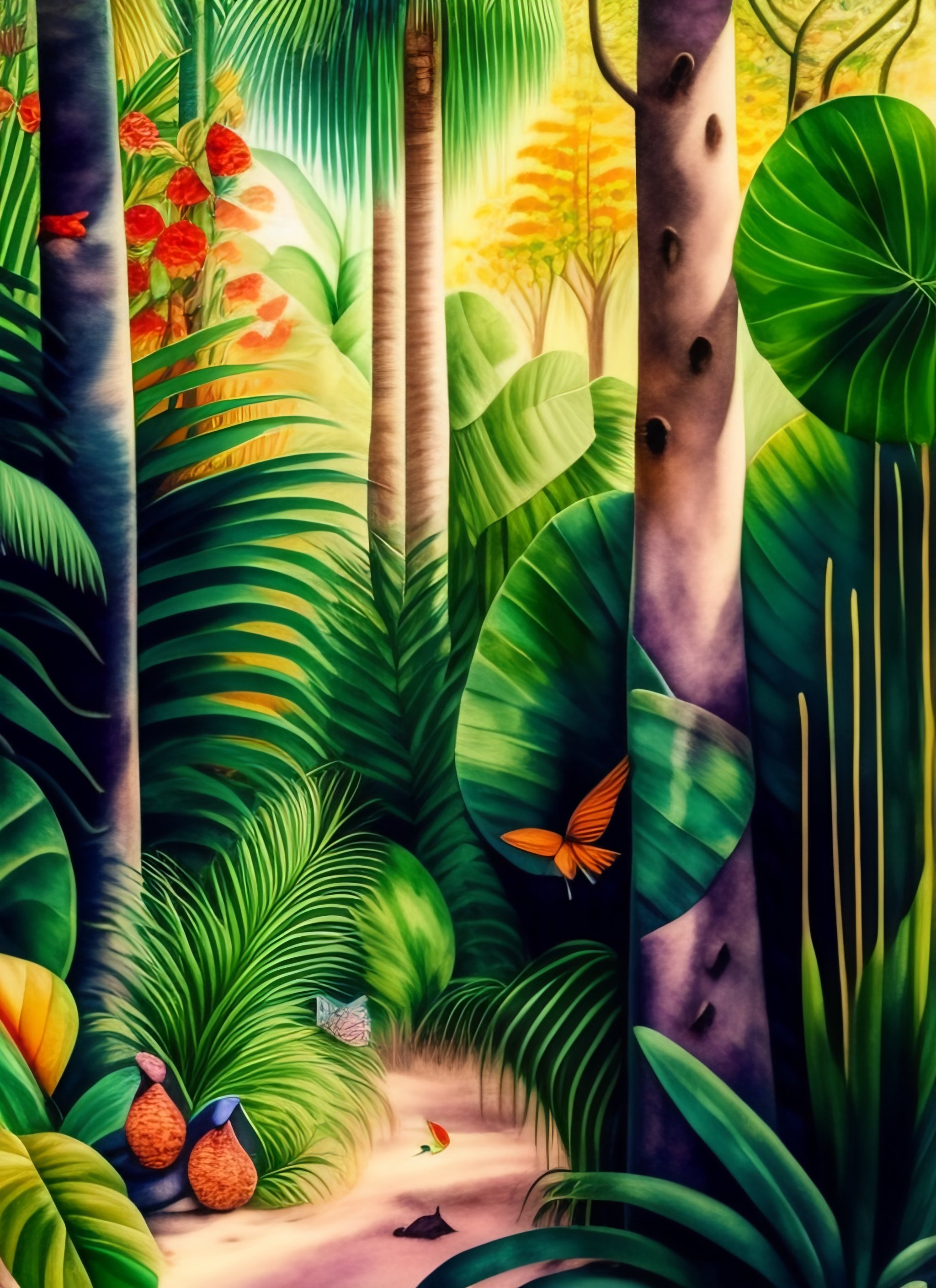 Lexica - Highly detailed watercolor painting of tropical forest with ...